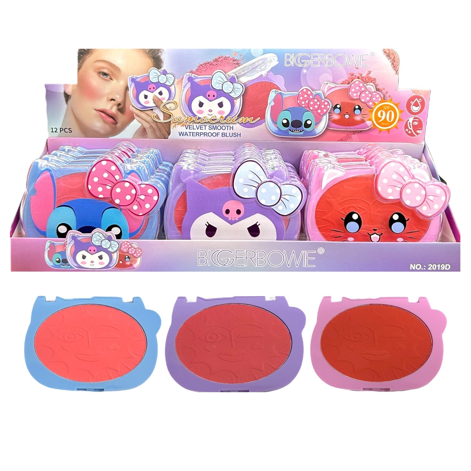 RUBOR EN POLVO GRANDE SPF90+ CARA MOÑO STITCH KUROMI HELLO KITTY BIGGERBOWIE