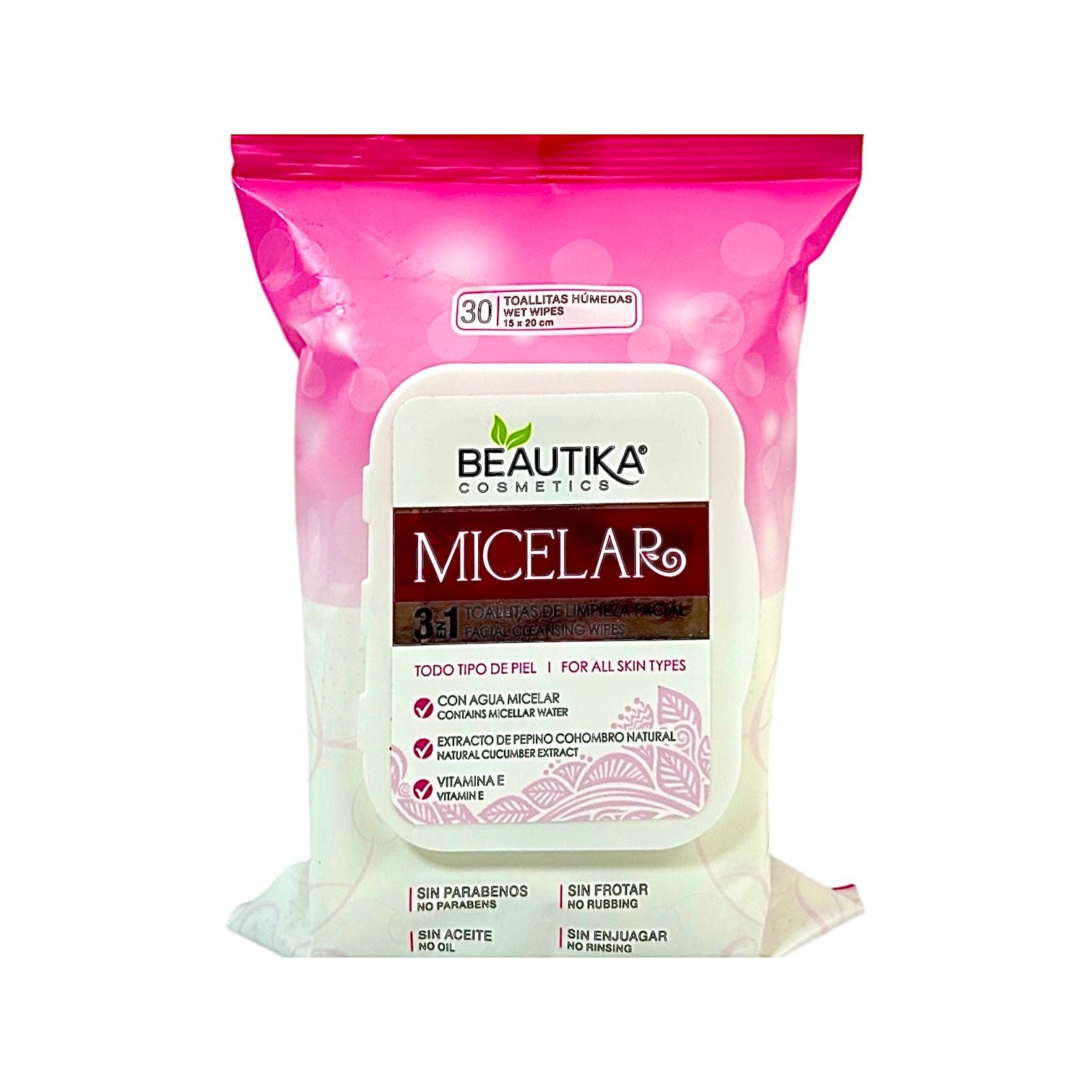 TOALLITAS DESMAQUILLANTES X30 CON AGUA MICELAR BEAUTIKA COSMETICS