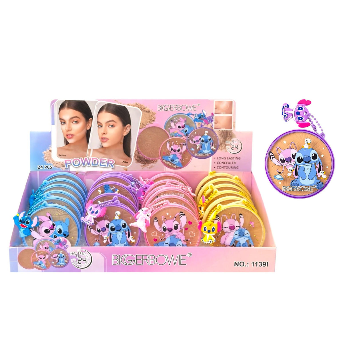 POLVO COMPACTO ANGELA Y STITCH LLAVERITO BIGGERBOWIE