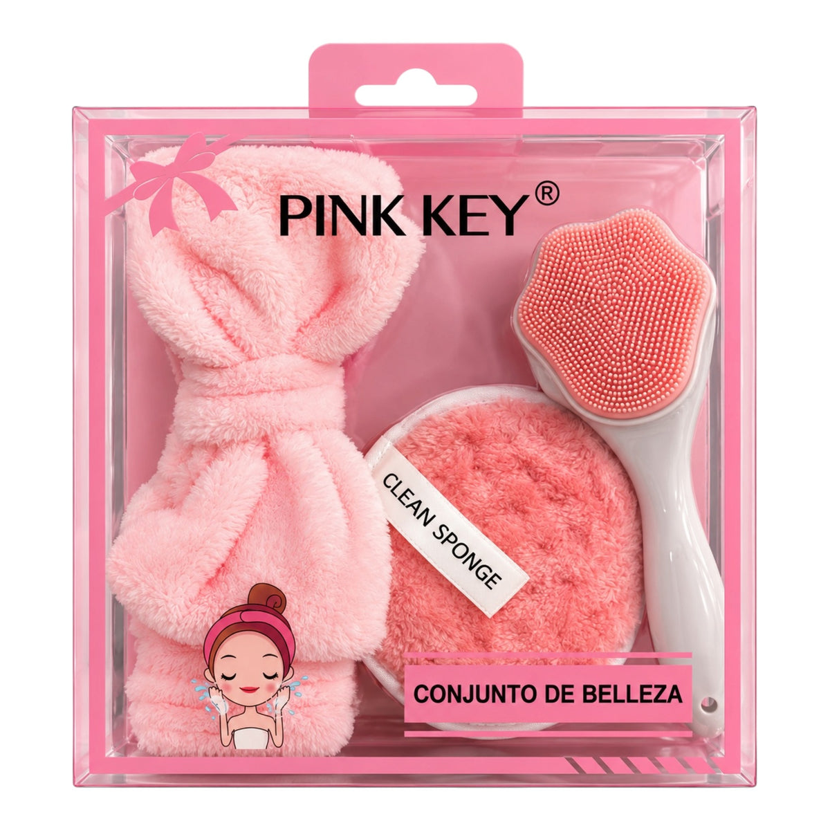 SET X3 BALACA TOALLA Y CEPILLO MASAJEADOR PINK KEY