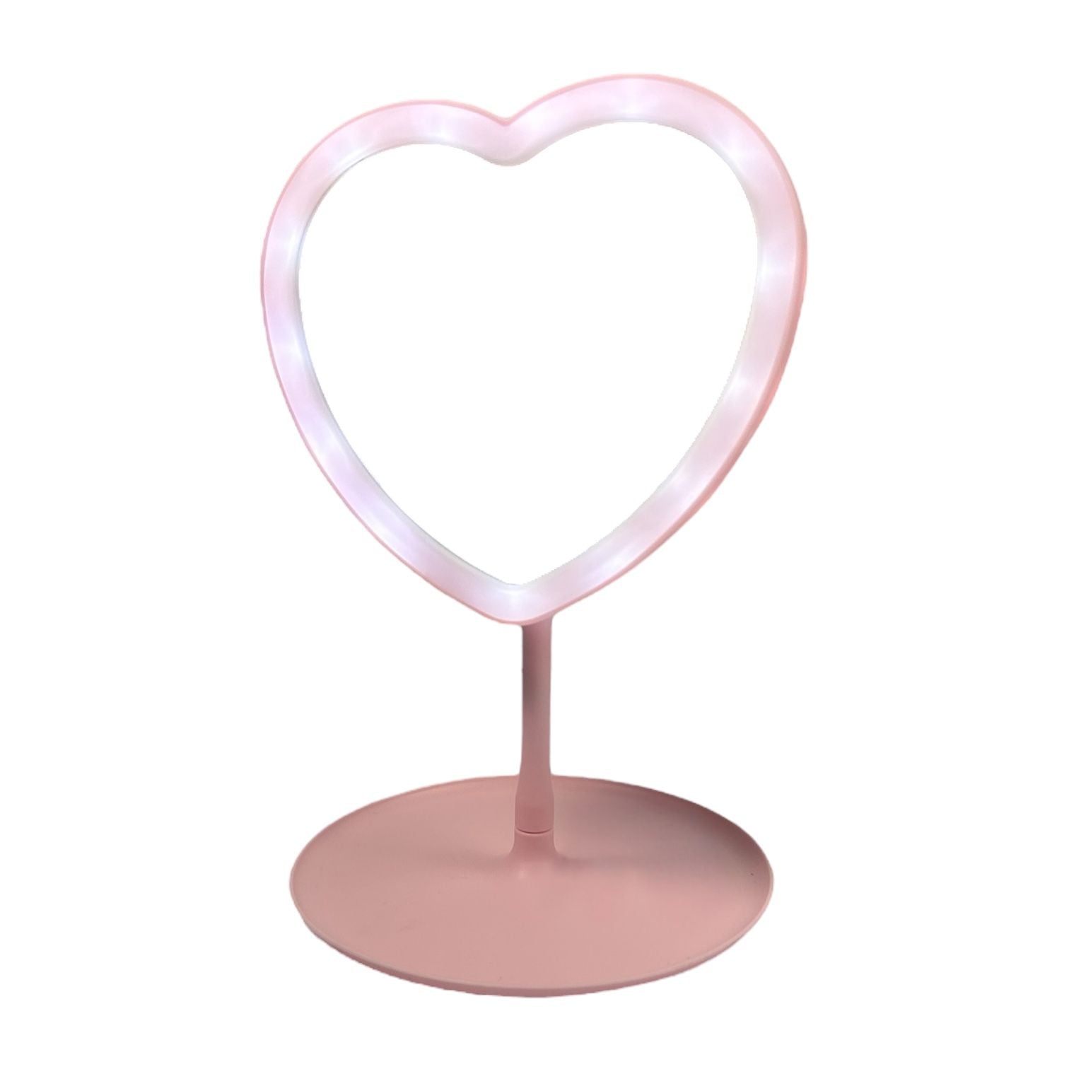 ESPEJO CON LUZ FORMA CORAZON PLASTICO RECARGABLE GIRATORIO