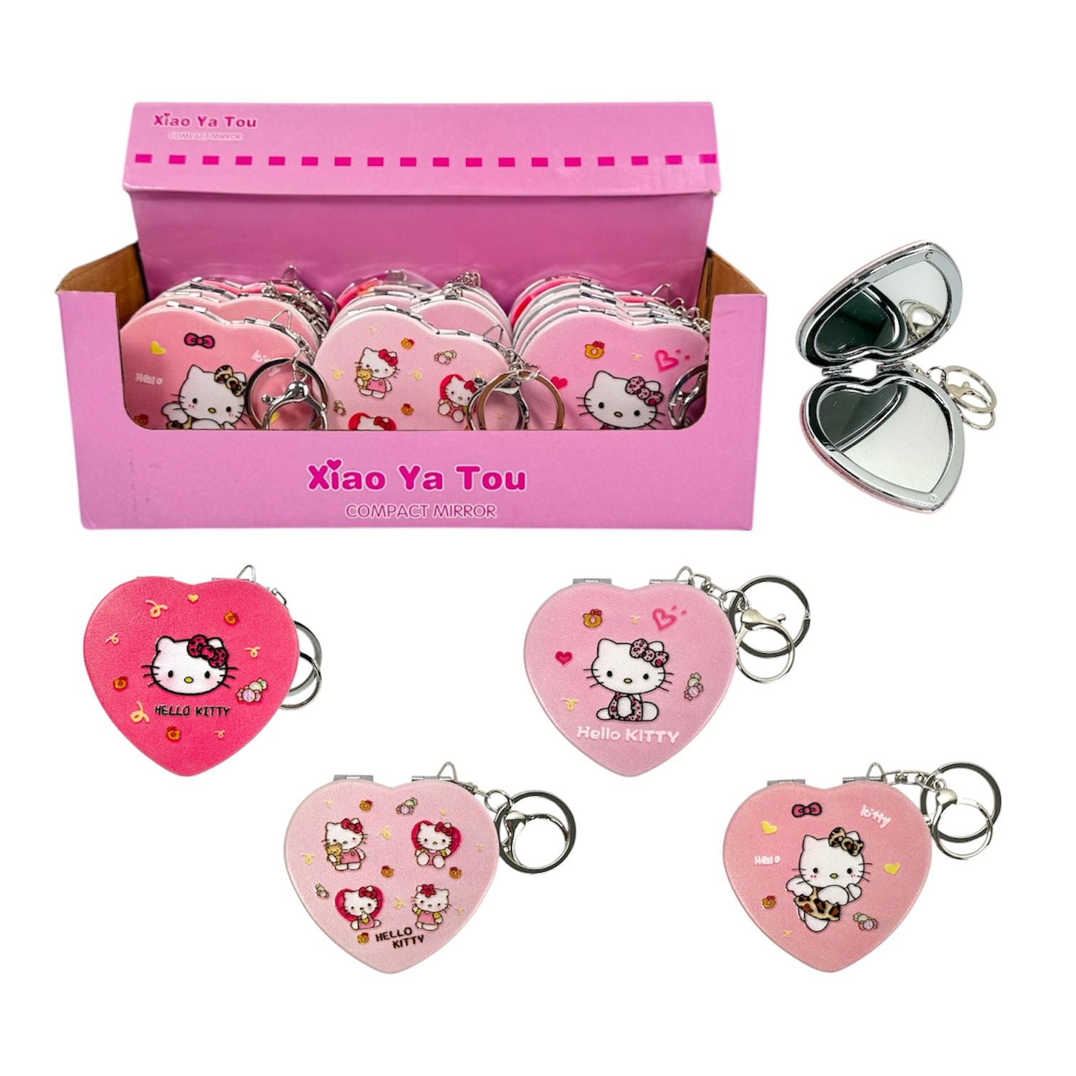 ESPEJO DOBLE PLANO CORAZON LLAVERO HELLO KITTY