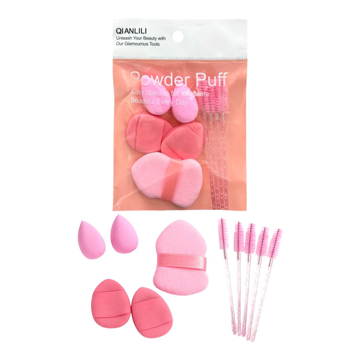 BOLSITA MINI BLENDER, BORLITAS, BORLA Y CEPILLOS PARA PESTAÑAS QIANLILI