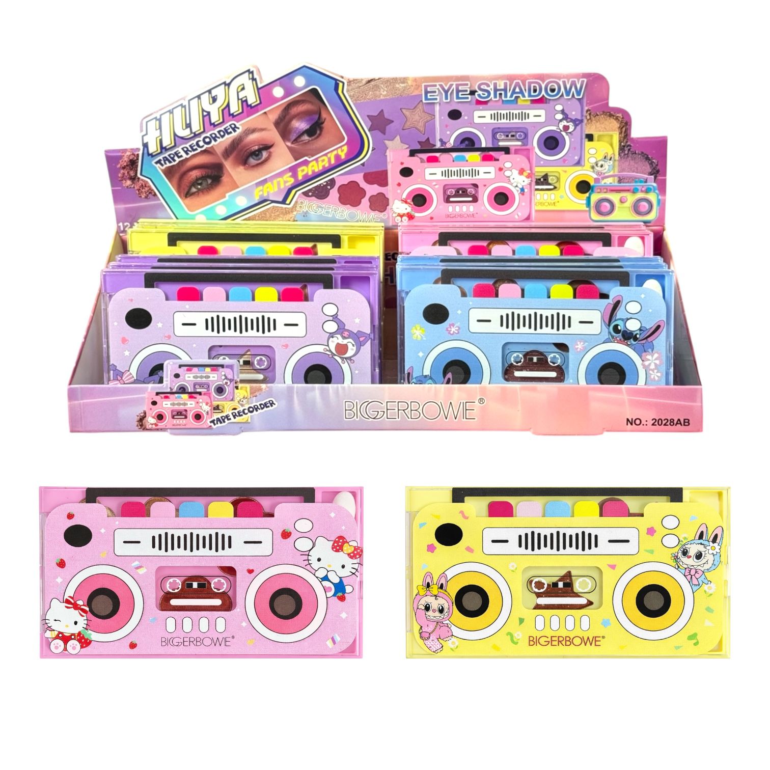 PALETA DE SOMBRAS X6 TONOS GRABADORA SANRIO STITCH LABUBU BIGGERBOWIE