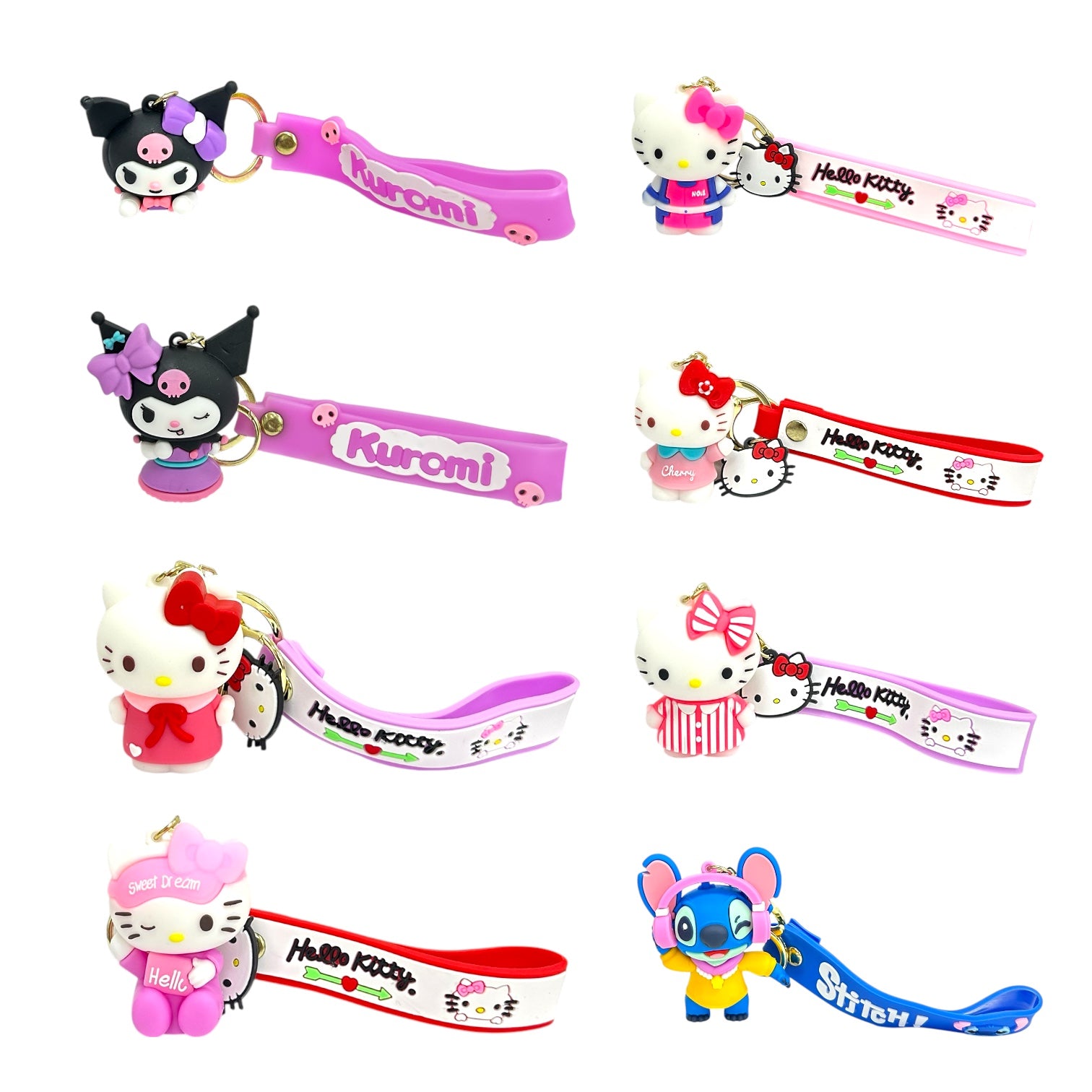 LLAVERO HELLO KITTY VASITO AVIONETA / CABEZAS PERSONAJES / NUBE / PALETICAS SANRIO / STITCH LOTSO