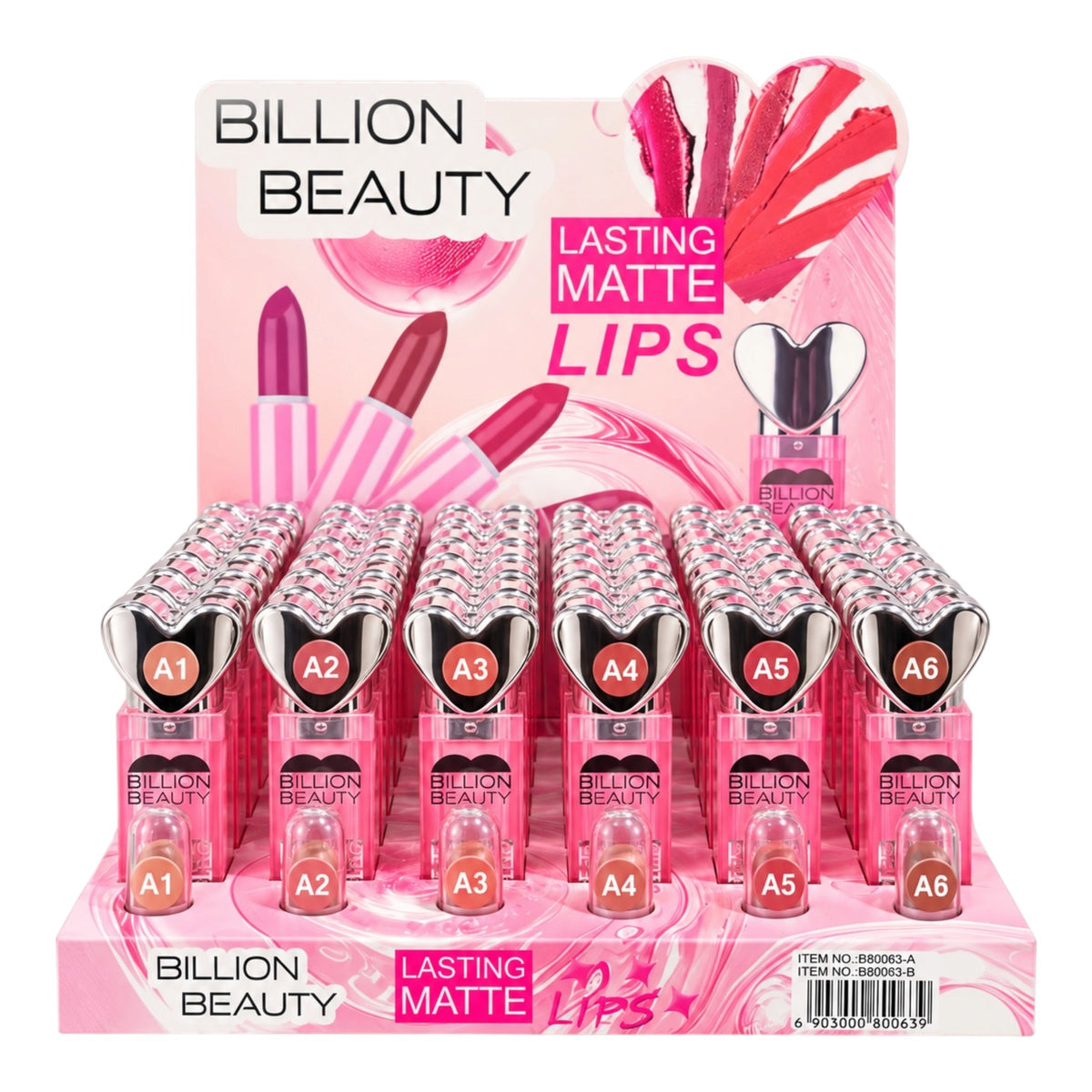 LABIAL EN BARRA LASTING MATTE LIPS 3.8G TAPA CORAZON BILLION BEAUTY