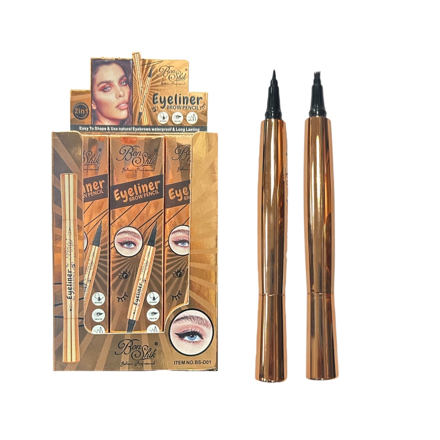 DELINEADOR DE OJOS Y LAPIZ 3 PELOS PARA CEJAS BON SHIK