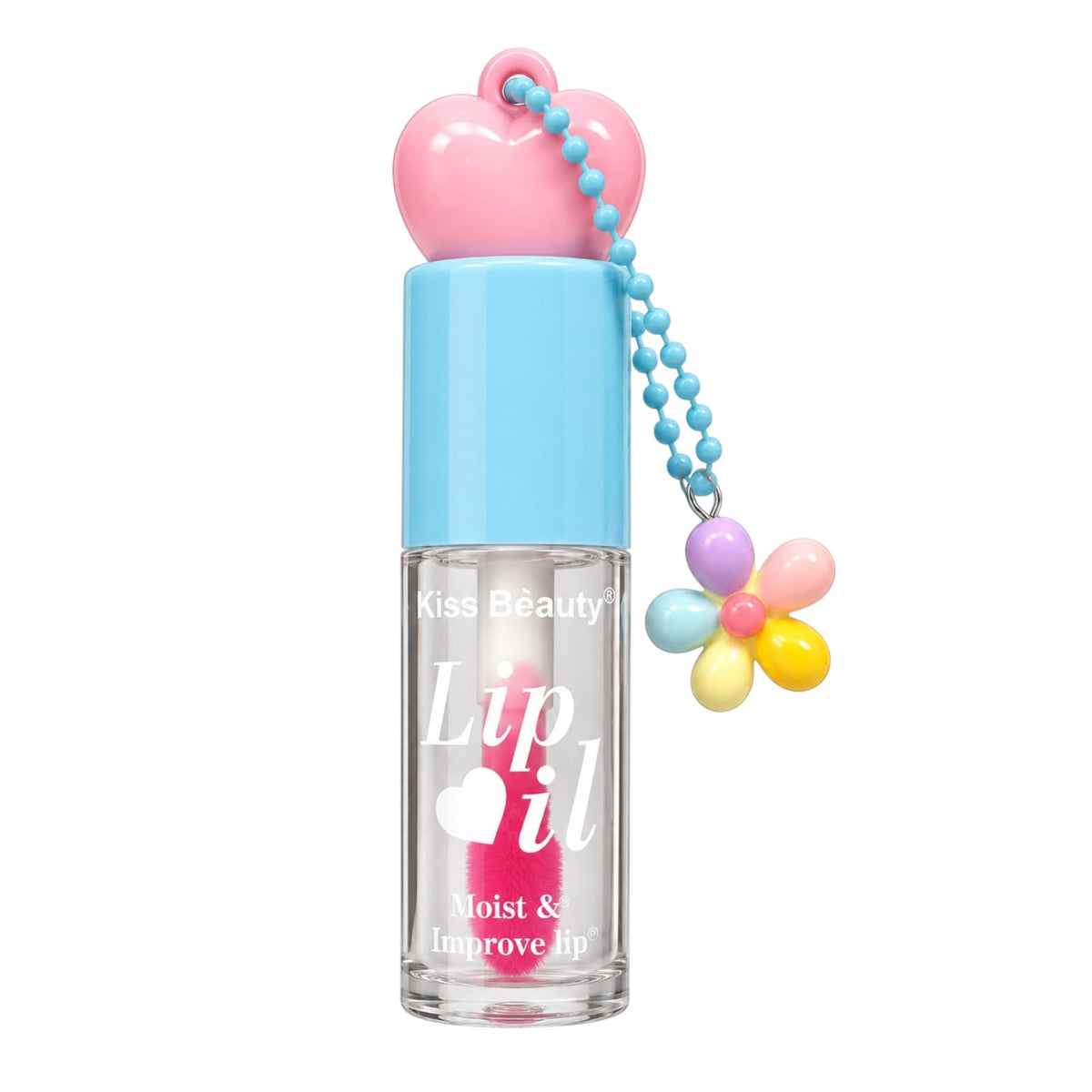 BRILLO MAGICO LIP OIL TAPA CORAZON LLAVERO FLORECITA KISS BEAUTY
