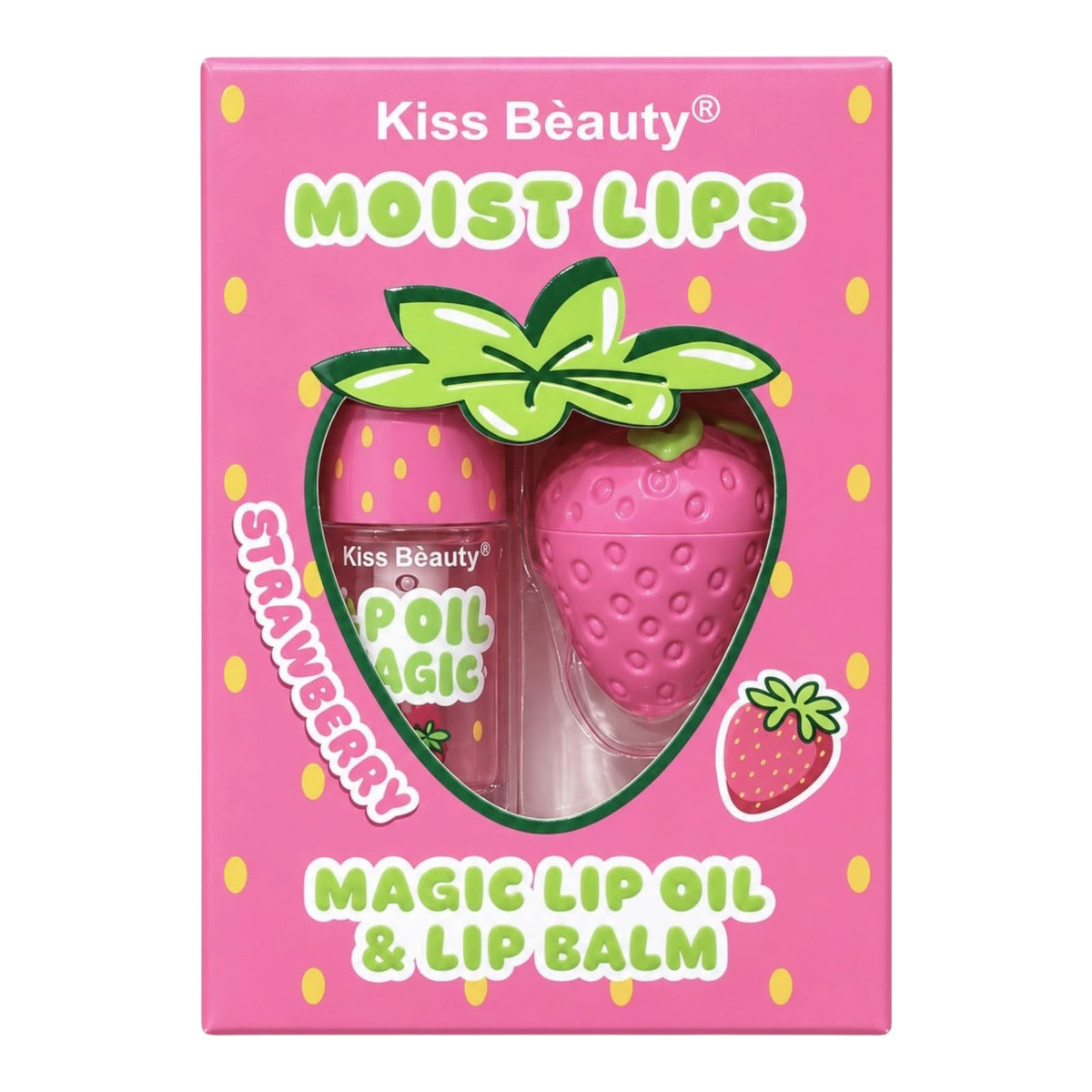 DUO BRILLO Y BALSAMO MAGICO FRESA MOIST LIPS KISS BEAUTY
