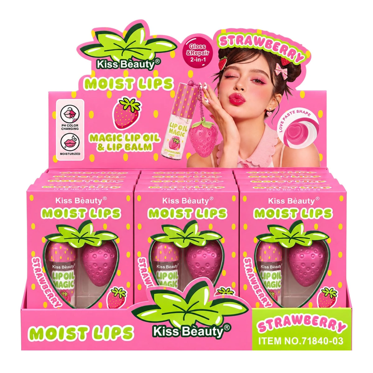 DUO BRILLO Y BALSAMO MAGICO FRESA MOIST LIPS KISS BEAUTY