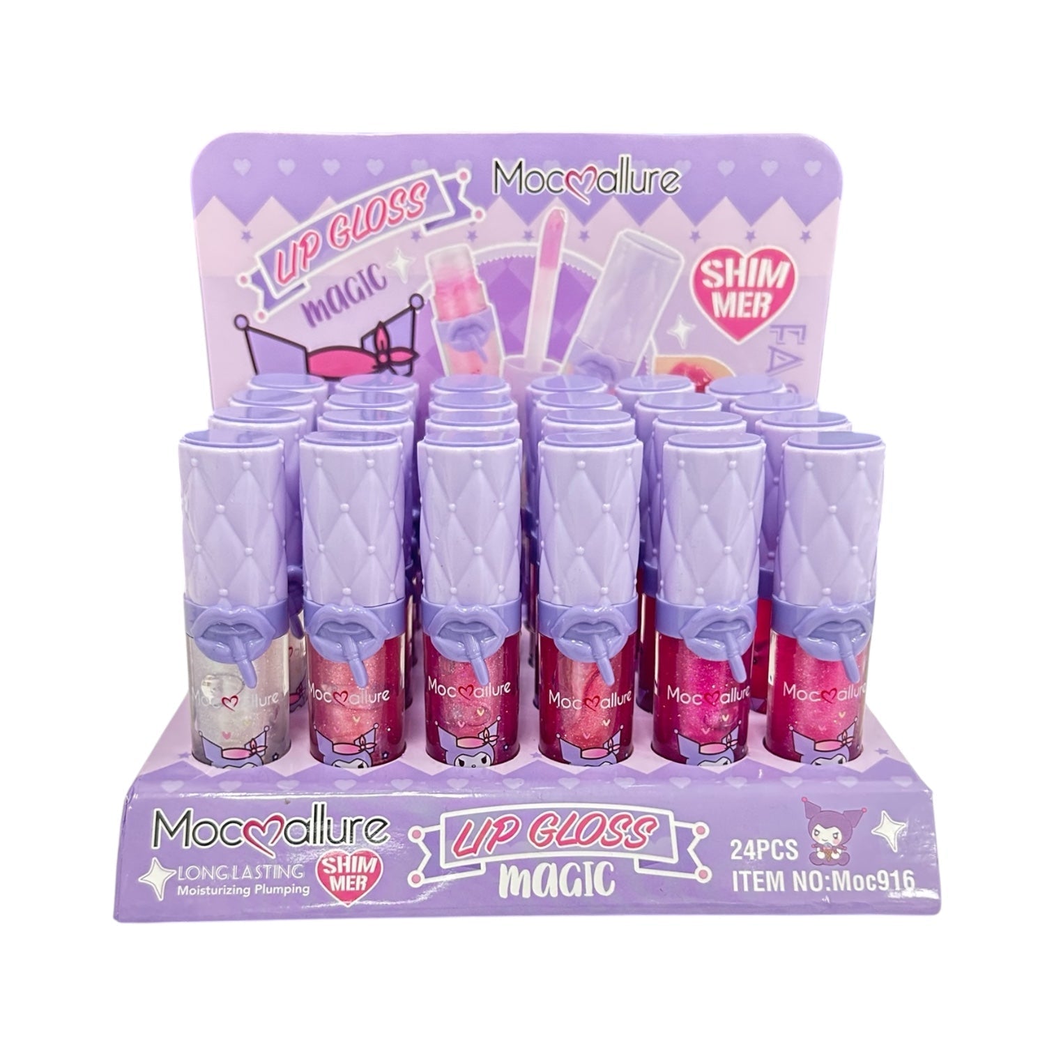 BRILLO MAGICO ESCARCHADO APLICADOR GRANDE KUROMI TAPA LUJO LABIOS MORADO MOCALLURE