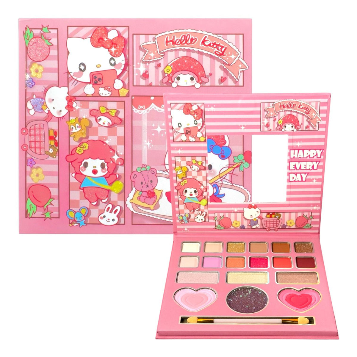 PALETA DE SOMBRAS X18 TONOS CON BROCHITA HELLO KITTY HAPPY EVERY DAY