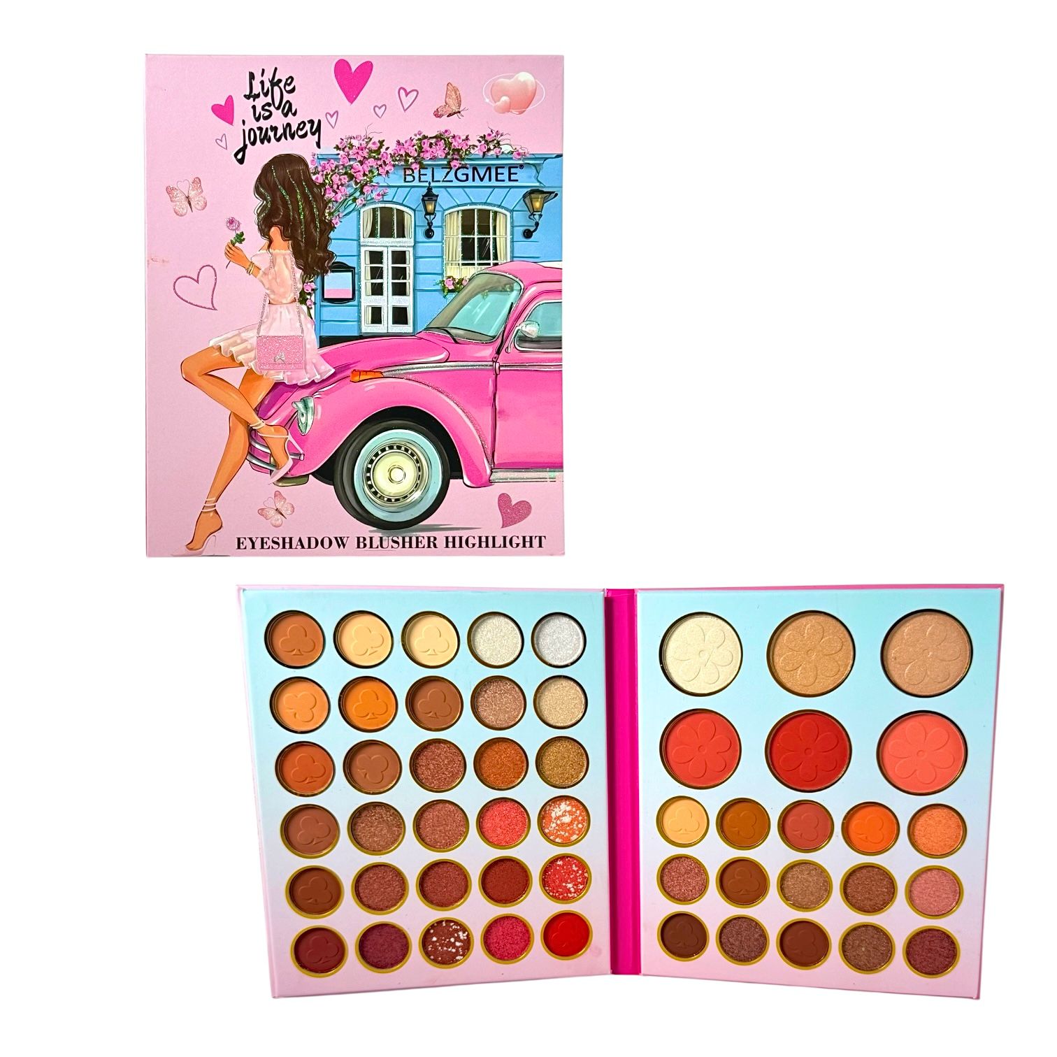 PALETA DE SOMBRAS X51 TONOS NUDE CHICA SOBRE CARRO LIFE IS A JOURNEY