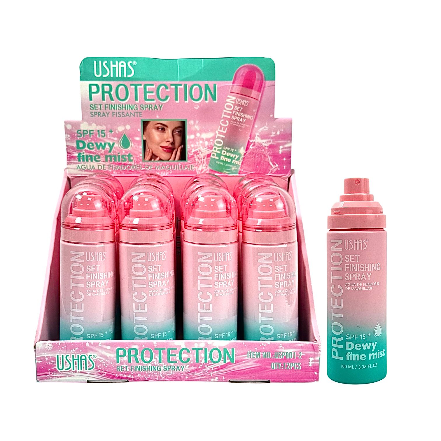 FIJADOR DE MAQUILLAJE CON PROTECTOR SOLAR SPF15+ DEWY FINE MIST 100ML USHAS
