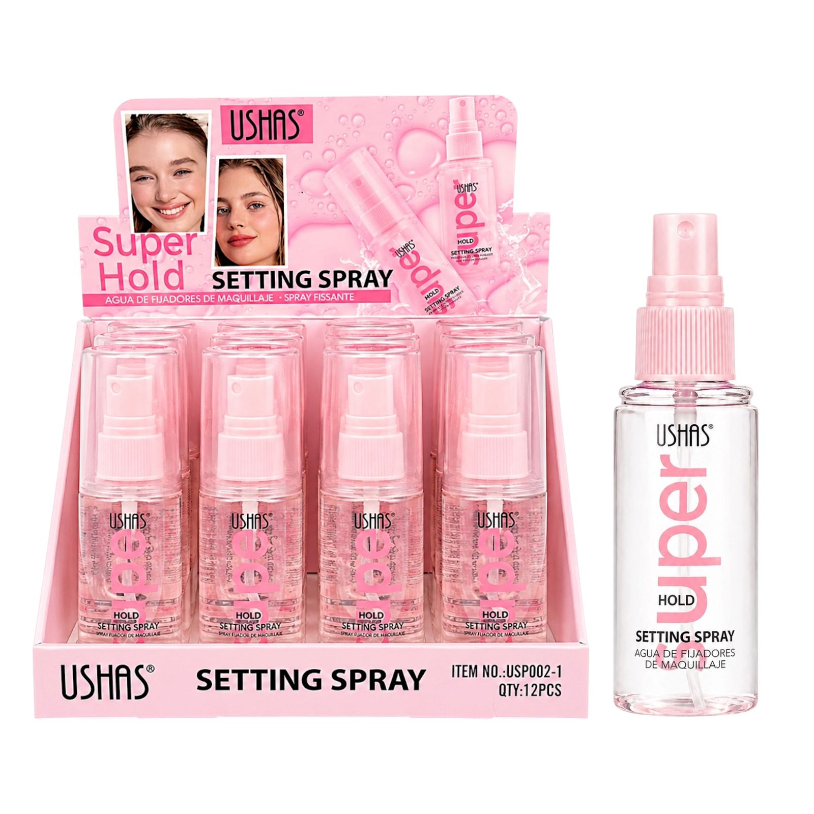 SPRAY FIJADOR DE MAQUILLAJE SUPER HOLD ROSADO 53ML USHAS