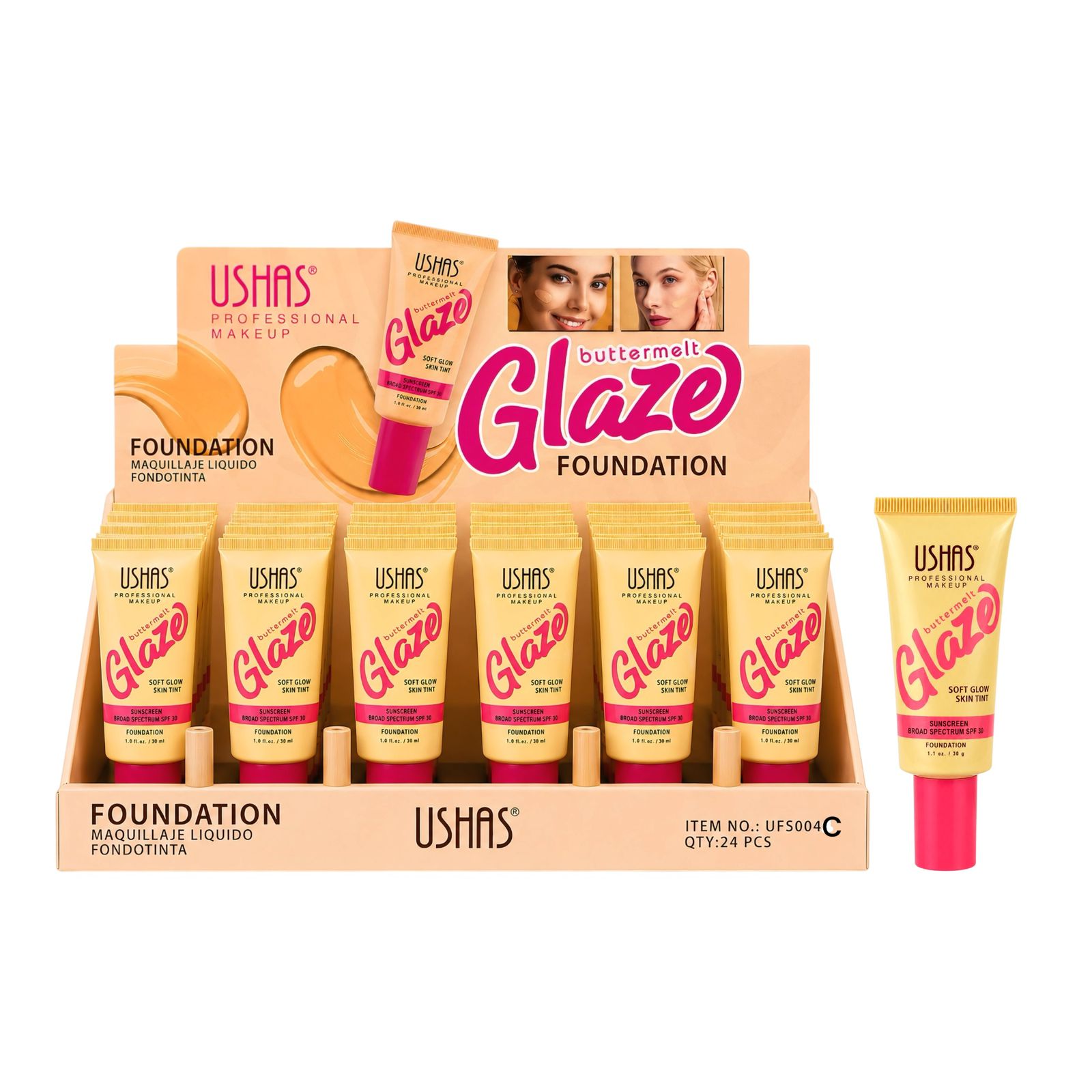 BASE LIQUIDA BUTTERMELT GLAZE  SPF30 30G USHAS