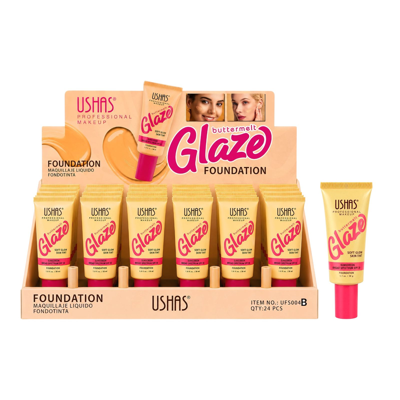 BASE LIQUIDA BUTTERMELT GLAZE  SPF30 30G USHAS