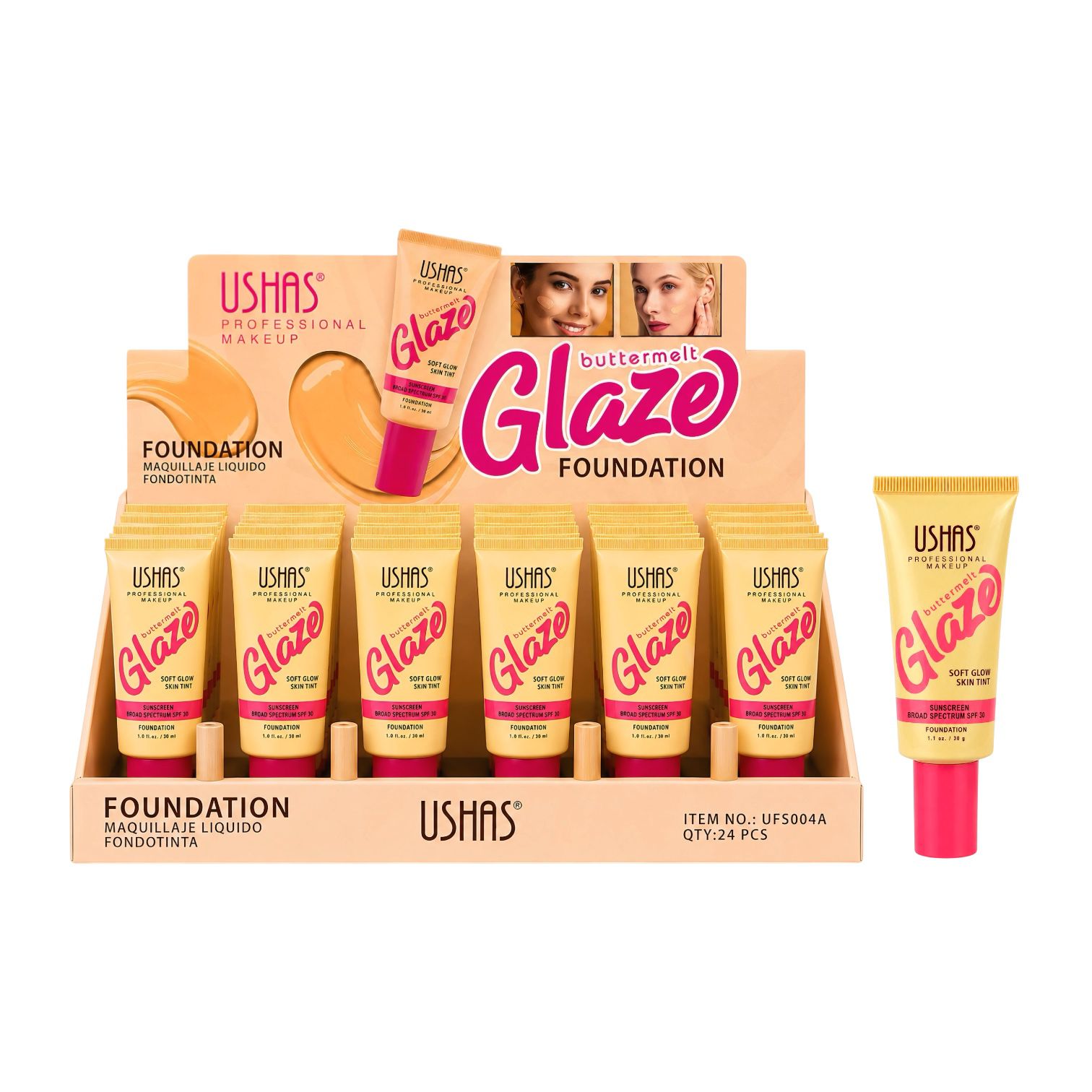 BASE LIQUIDA BUTTERMELT GLAZE  SPF30 30G USHAS