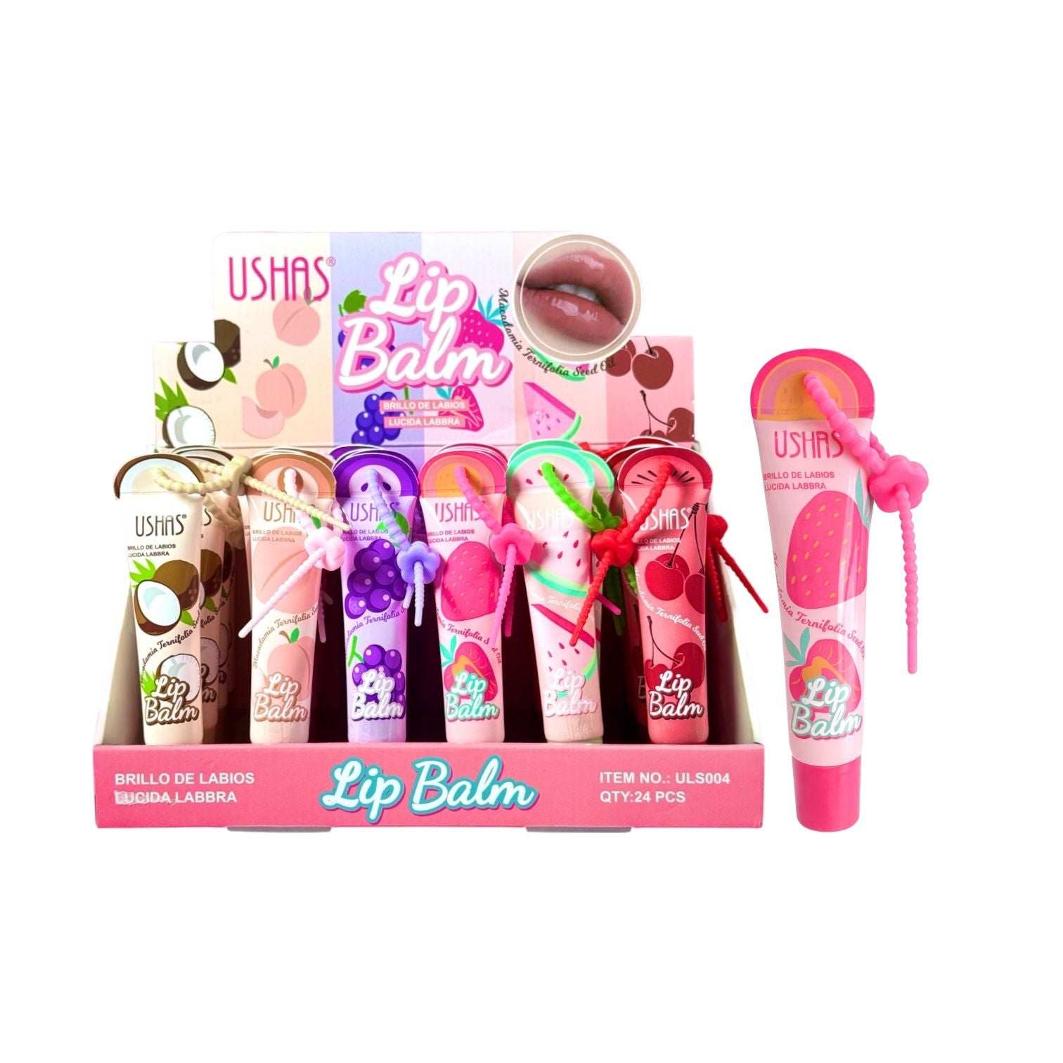 BRILLO GLOSS FRUTAS LIP BALM LLAVERO PLASTICO USHAS