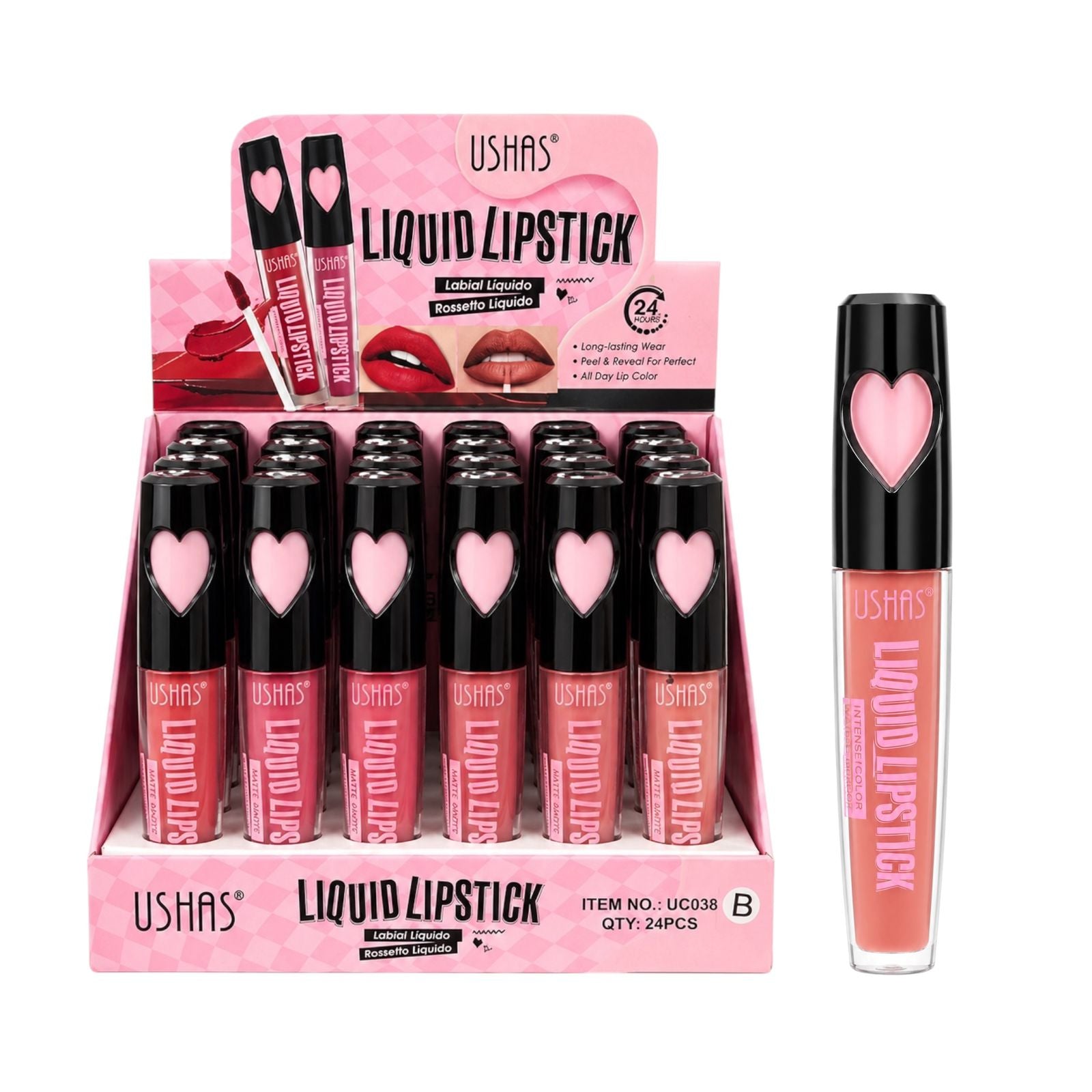 LABIAL LIQUIDO LIPSTICK ROSSETTO TAPA CORAZON USHAS