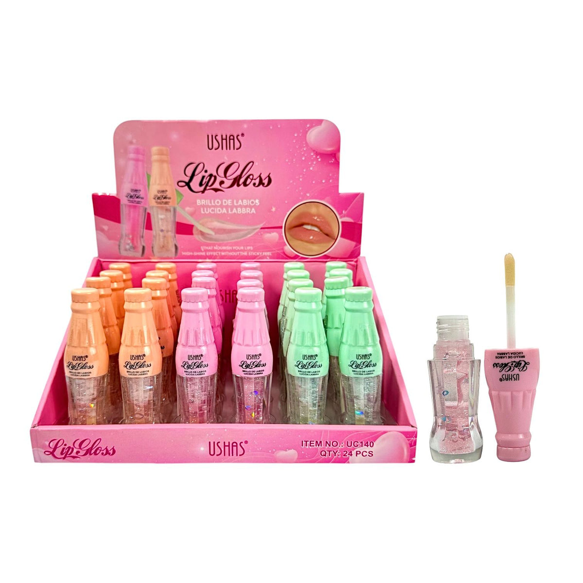 BRILLO GLOSS ESCARCHADO BOTELLITA COCACOLA USHAS