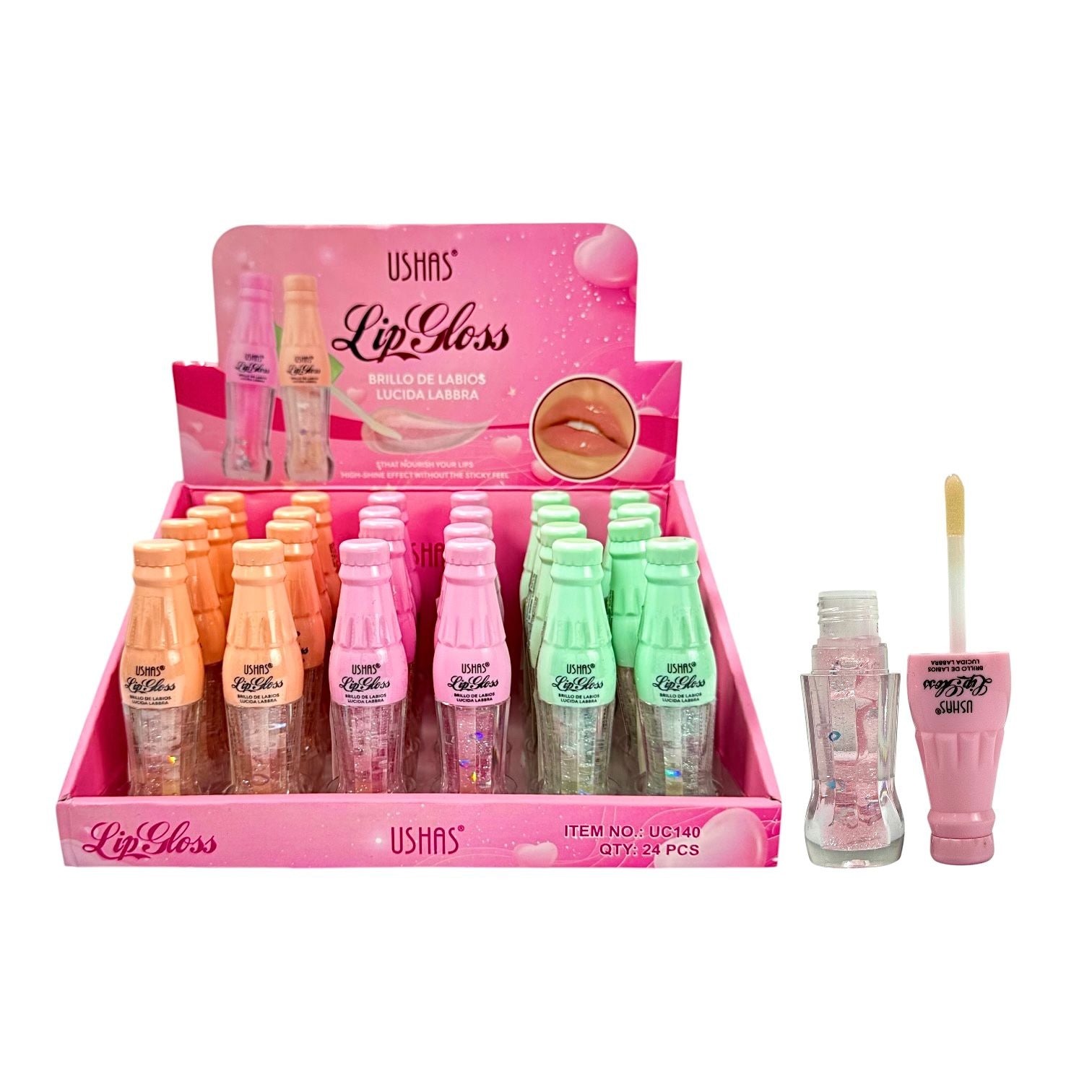 BRILLO GLOSS ESCARCHADO BOTELLITA COCACOLA USHAS