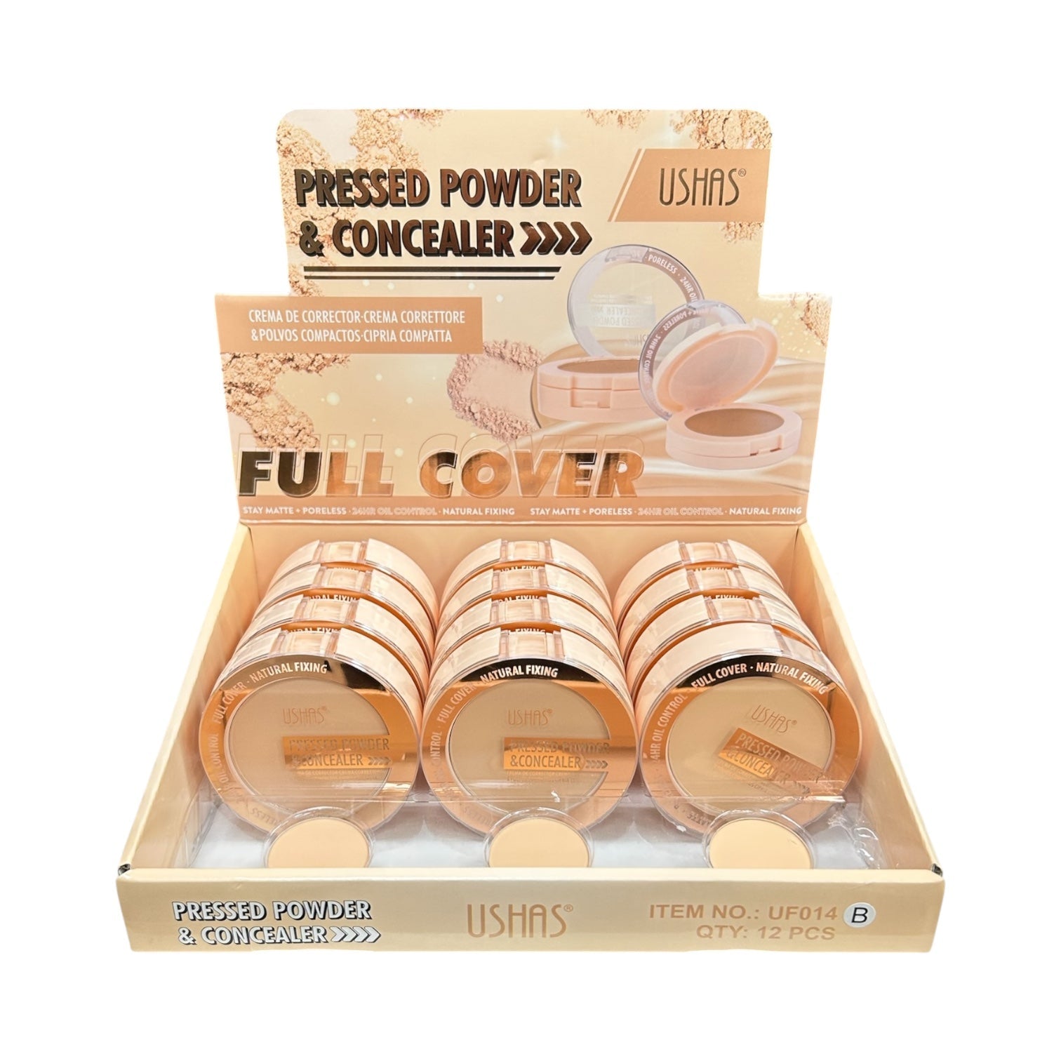 POLVO COMPACTO Y CORRECTOR FULL COVER 24HR USHAS