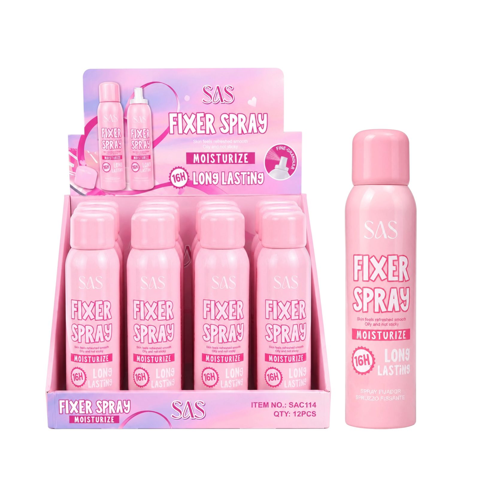 FIJADOR DE MAQUILLAJE FIXER SPRAY 16H ROSADO SAS