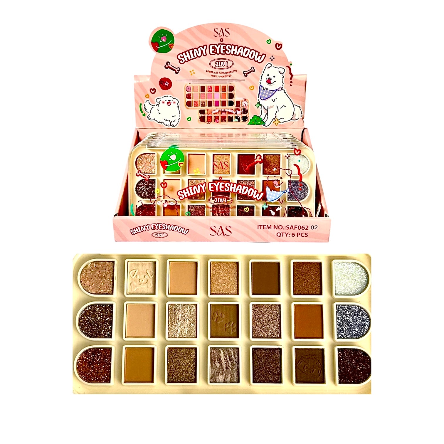 PALETA DE SOMBRAS X21 TONOS PERRITOS SHINY SAS