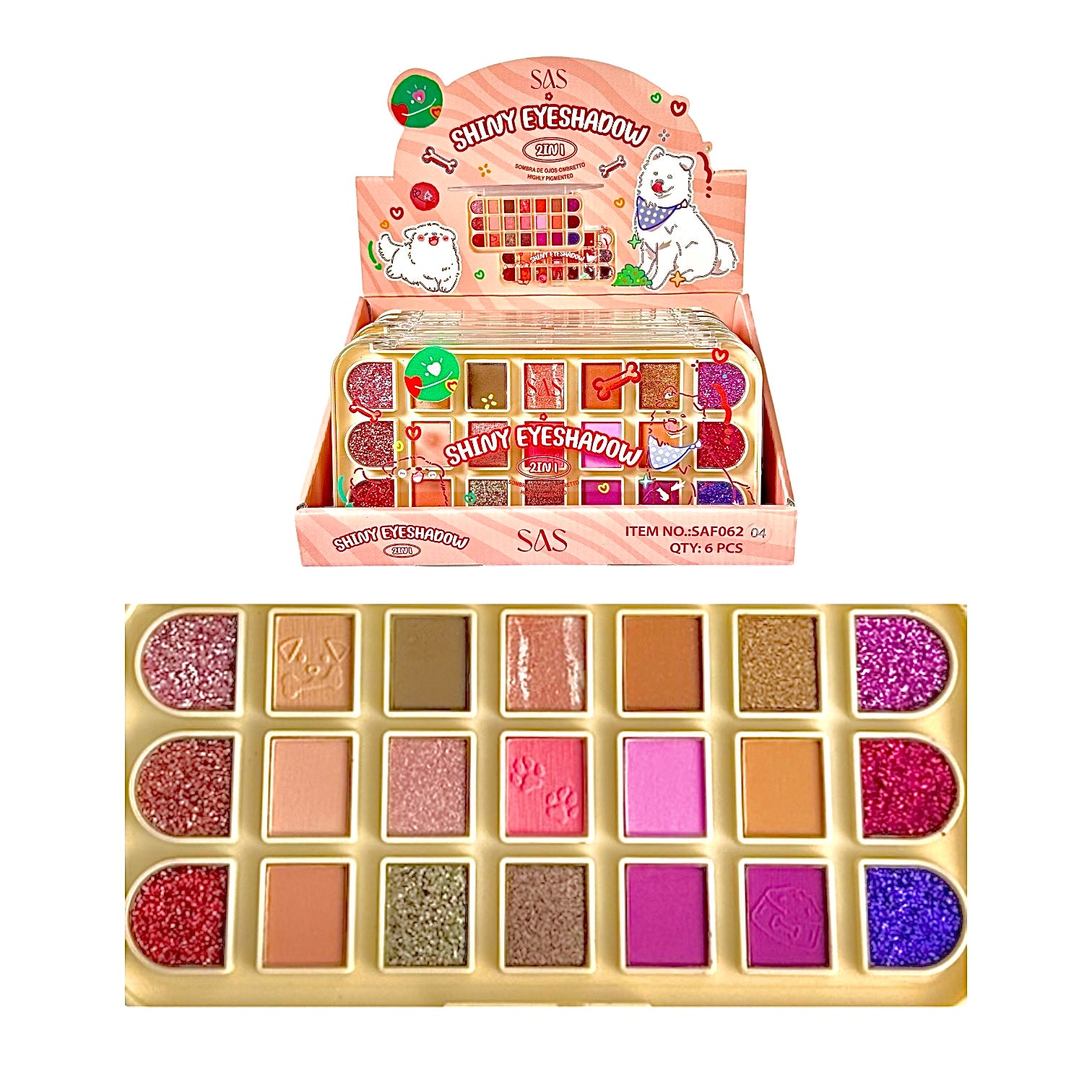 PALETA DE SOMBRAS X21 TONOS PERRITOS SHINY SAS
