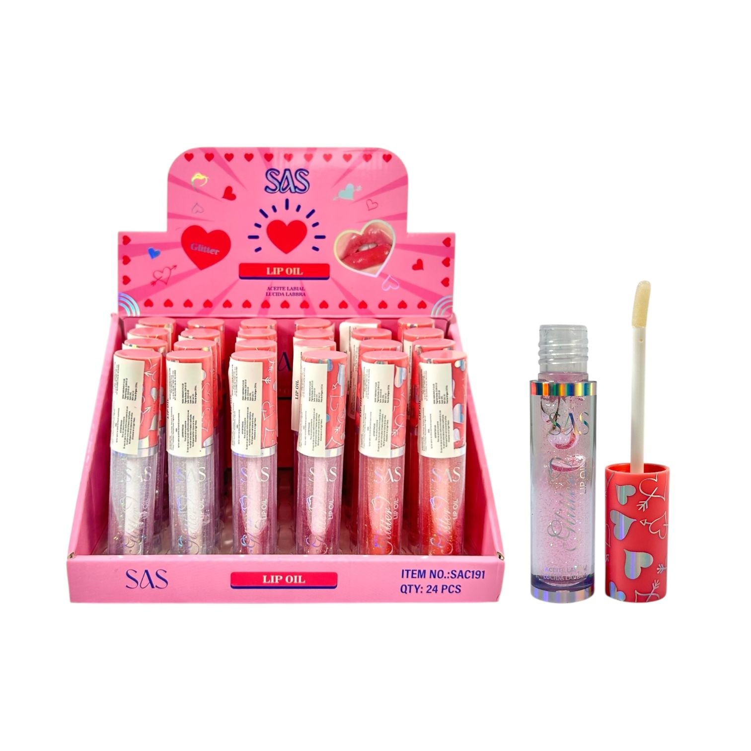 BRILLO GLOSS GLITTER TAPA CORAZONCITOS 5ML SAS