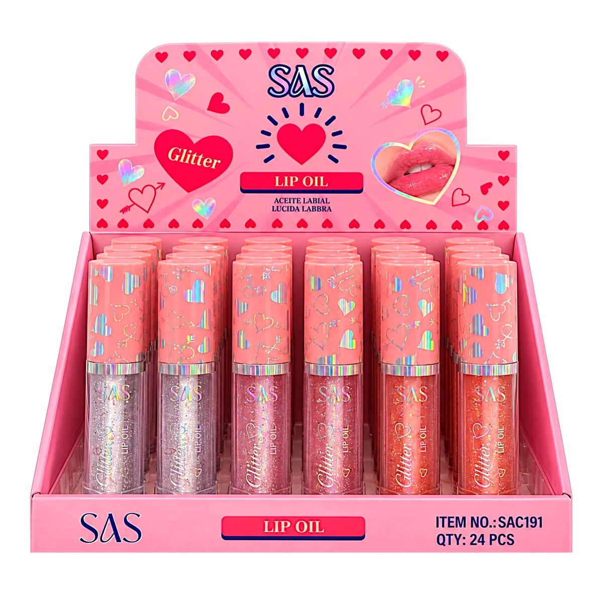 BRILLO GLOSS GLITTER TAPA CORAZONCITOS 5ML SAS