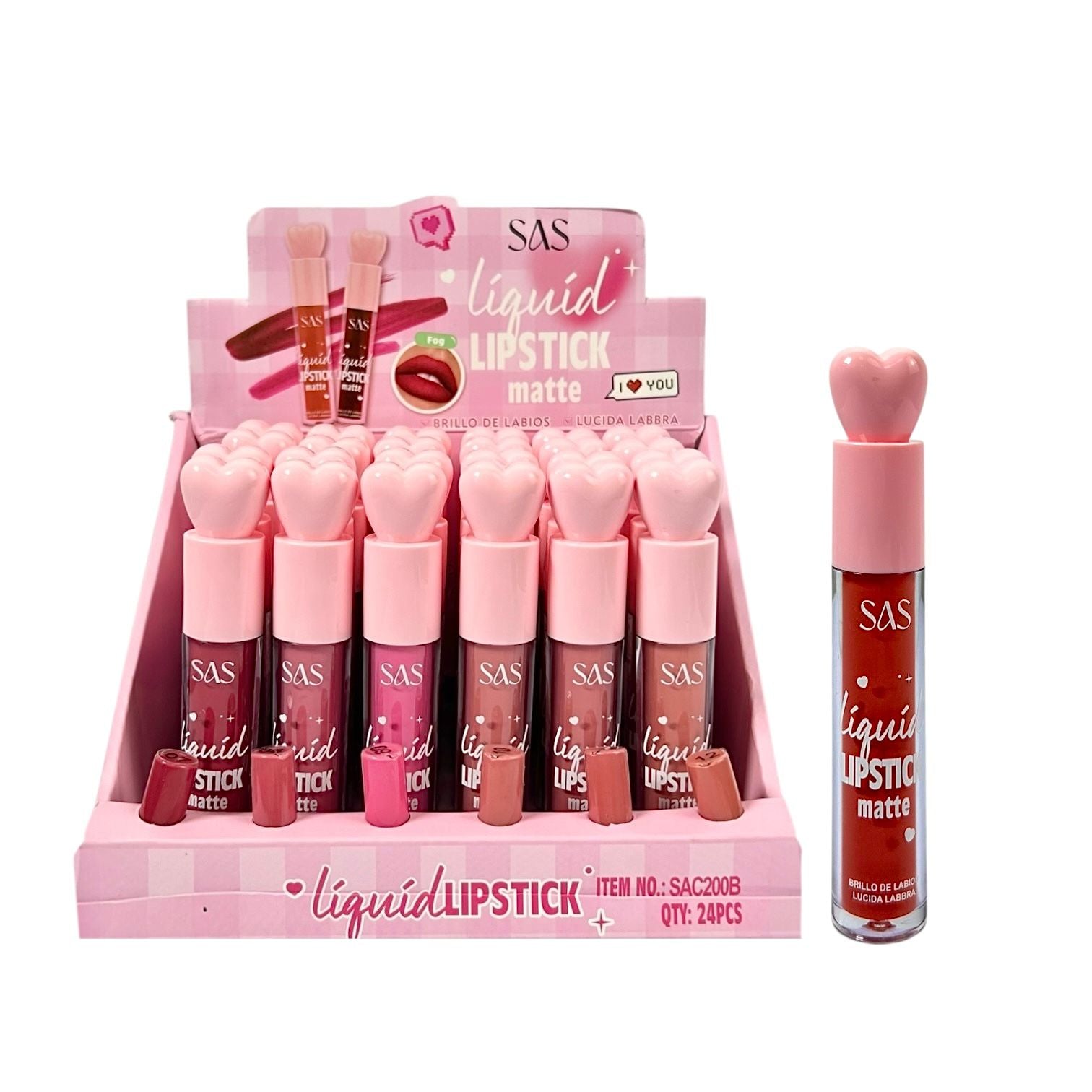 LABIAL LIQUIDO MATTE TAPA CORAZON ROSADO SAS