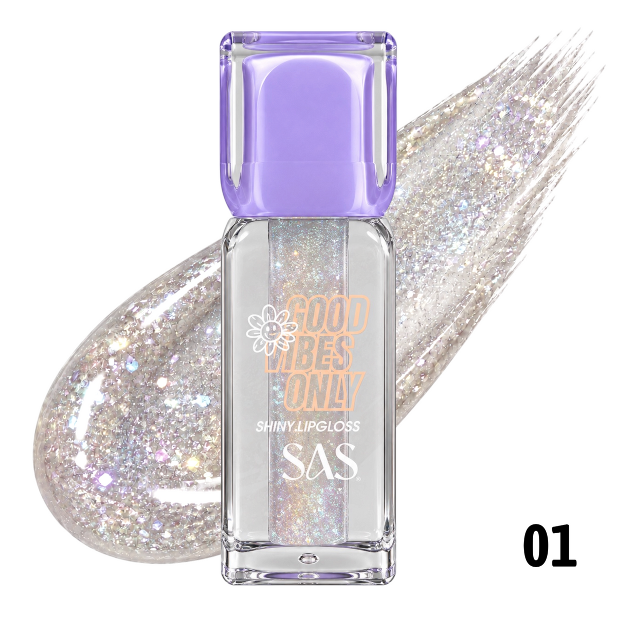 BRILLO GLOSS ESCARCHADO CUADRADO GOOD VIBES ONLY SAS