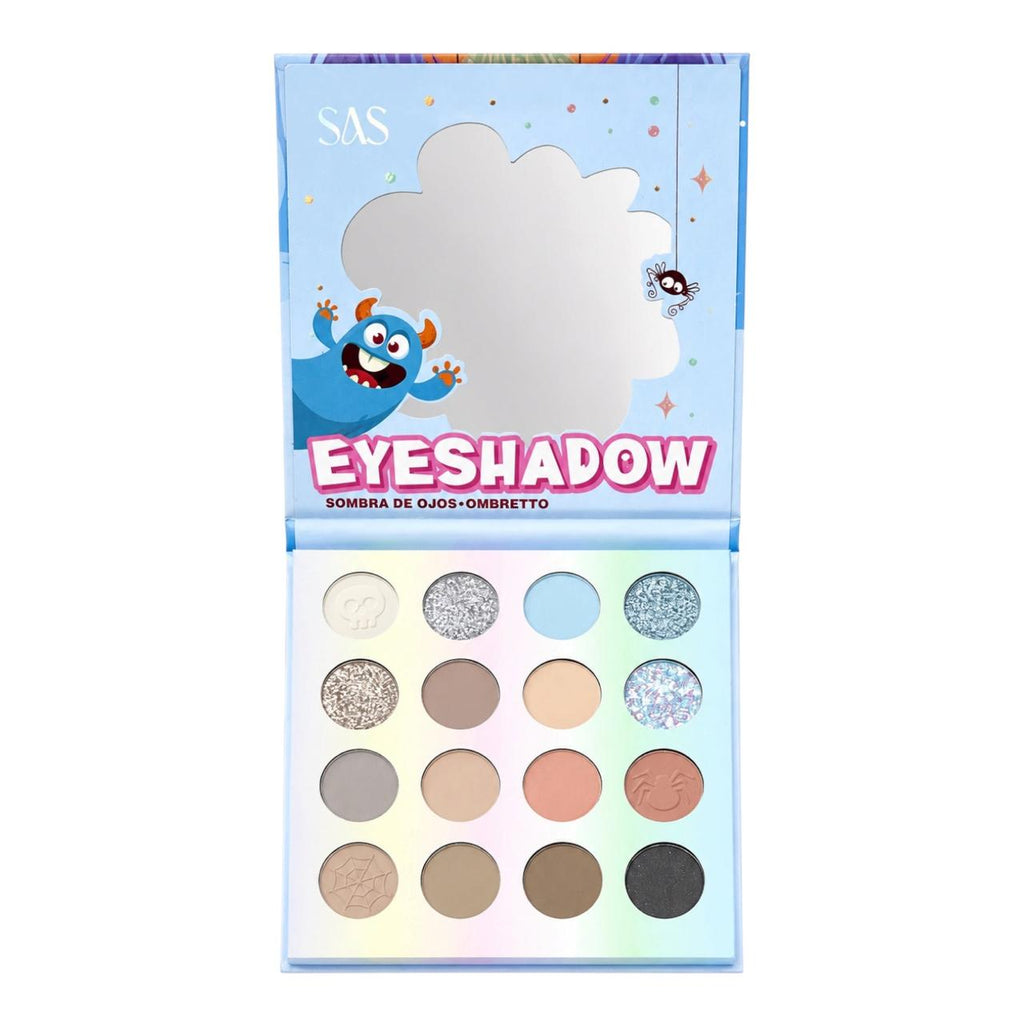 PALETA DE SOMBRAS X16 TONOS MONSTRICO MORADO AZUL CACHOS AMARILLOS SAS