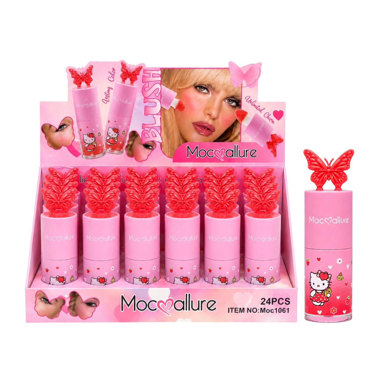 RUBOR LIQUIDO CON ESPONJITA HELLO KITTY TAPA MARIPOSA MOCALLURE