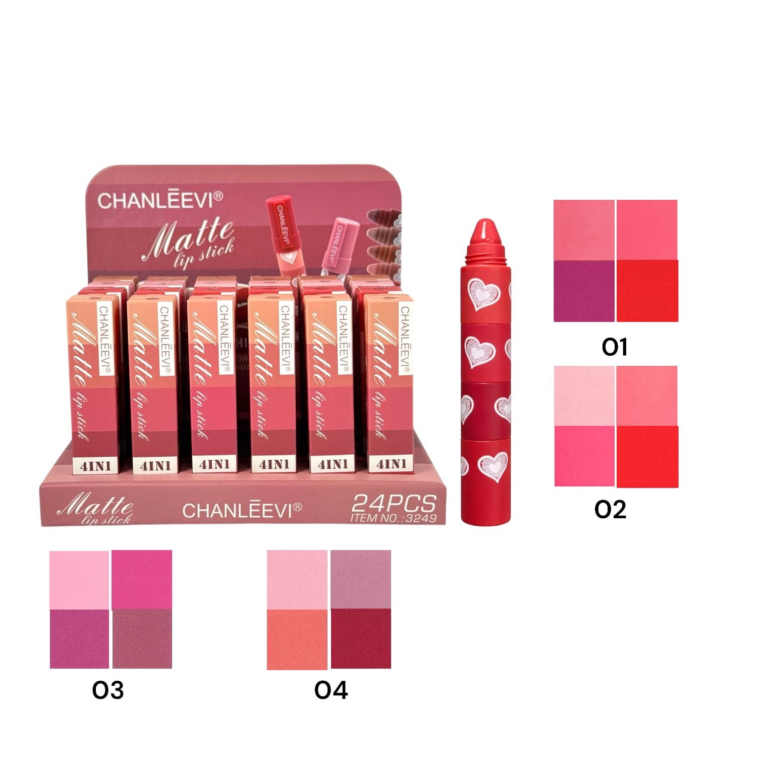 LABIAL EN BARRA 4 TONOS MATTE CHANLEEVI
