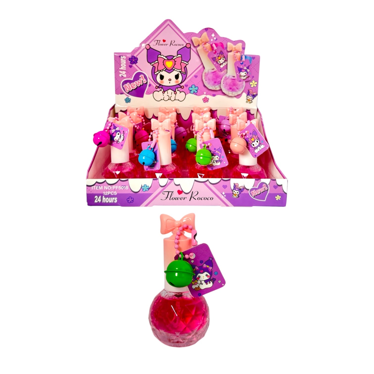 PERFUME REDONDO LLAVERO TAPA MOÑO KUROMI FLOWER ROCOCO