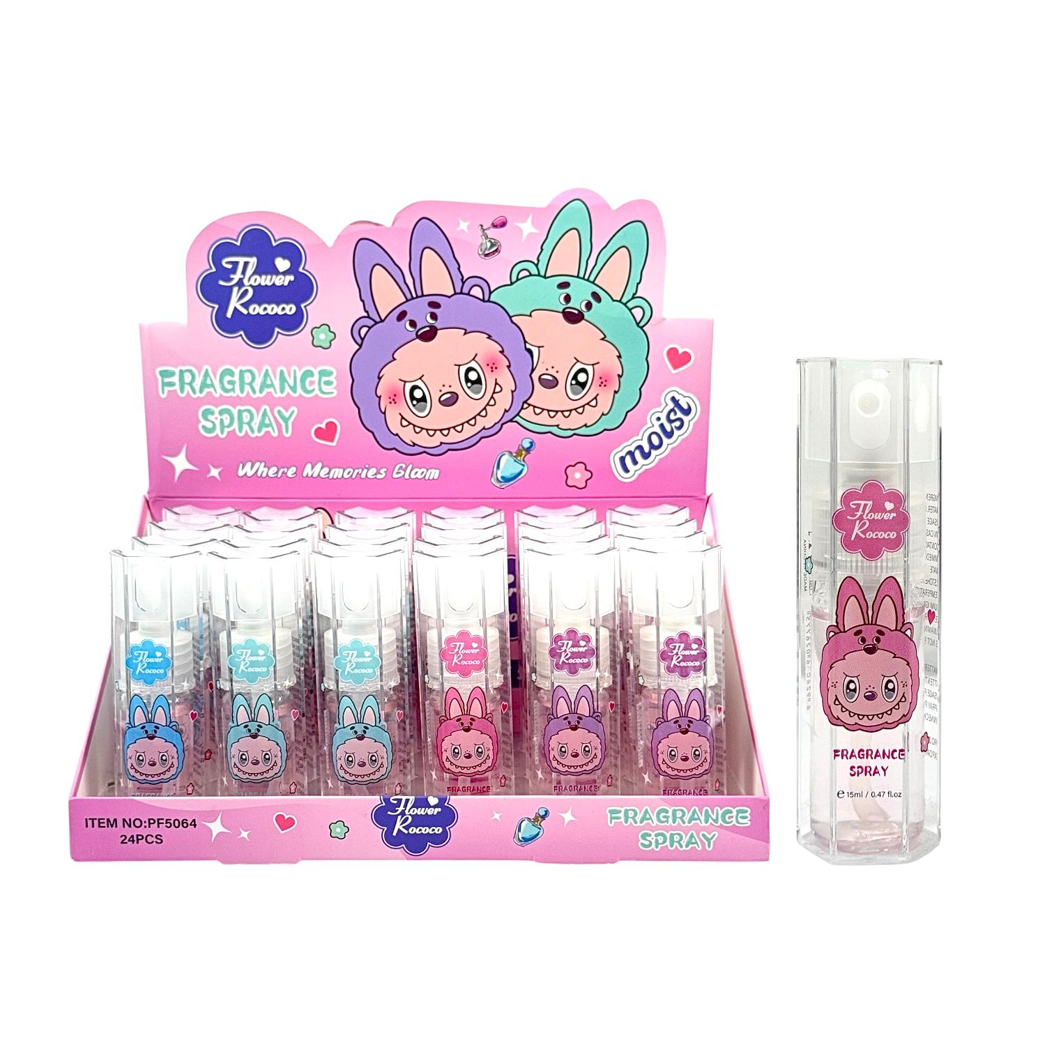 PERFUME DISPENSADOR LABUBU 15ML FLOWER ROCOCO