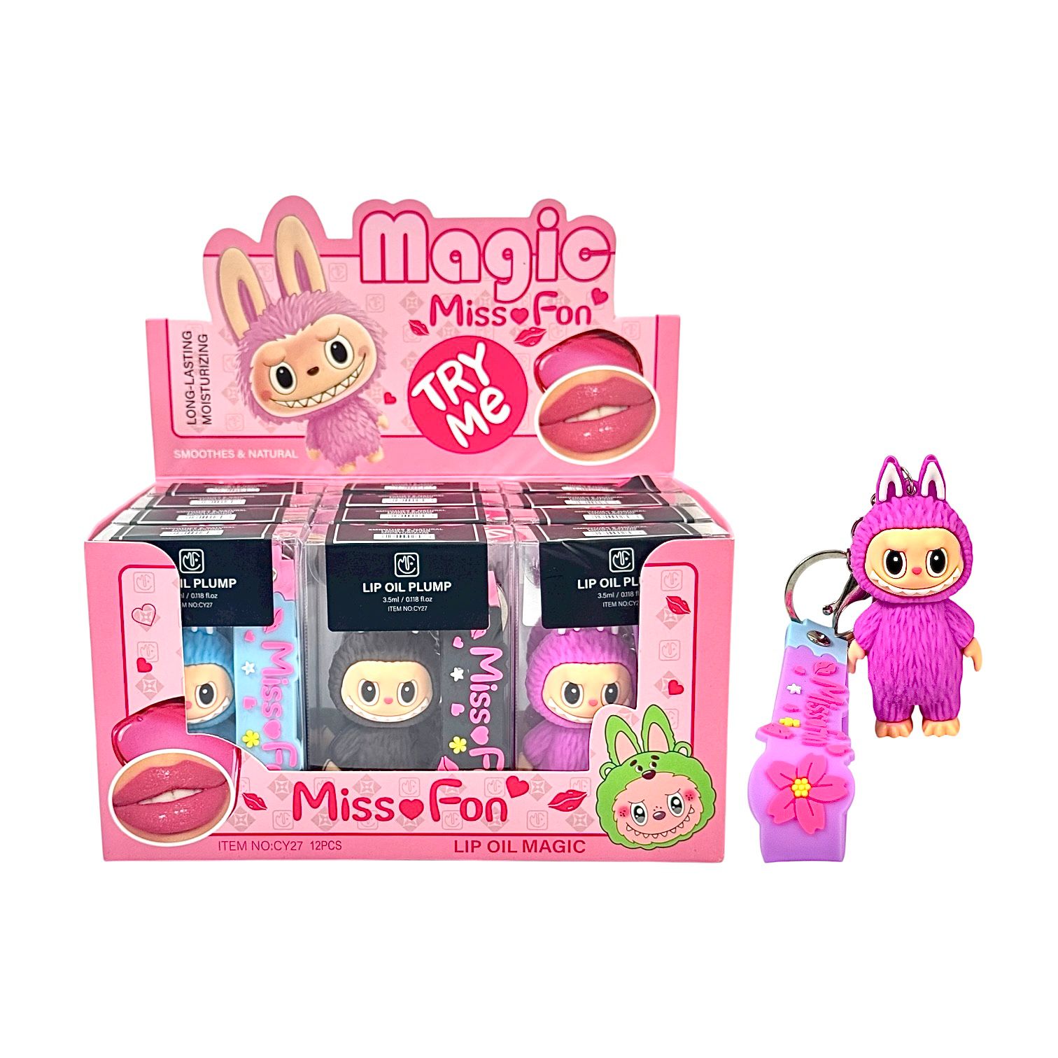 BRILLO VOLUMINIZADOR ESCARCHADO LABUBU GRANDE LLAVERO 3.5ML TRY ME MISS FON