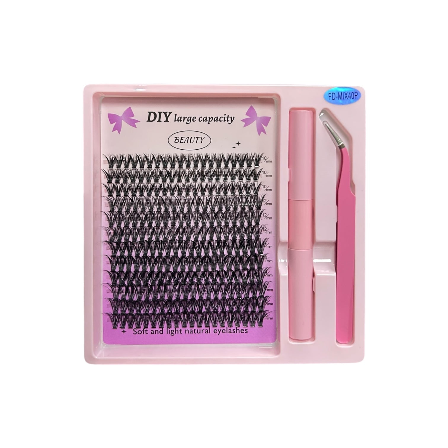 SET ROSADO PESTAÑAS PINZA PEGANTE Y SELLADOR