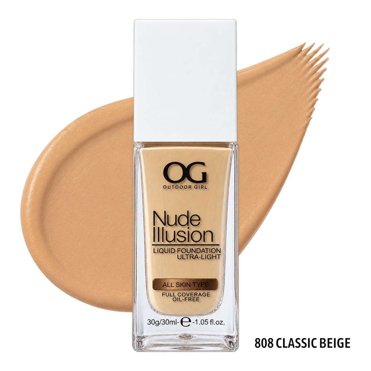 BASE LIQUIDA NUDE ILLUSION TONO 808 CLASSIC BEIGE 30ML OUTDOOR GIRL