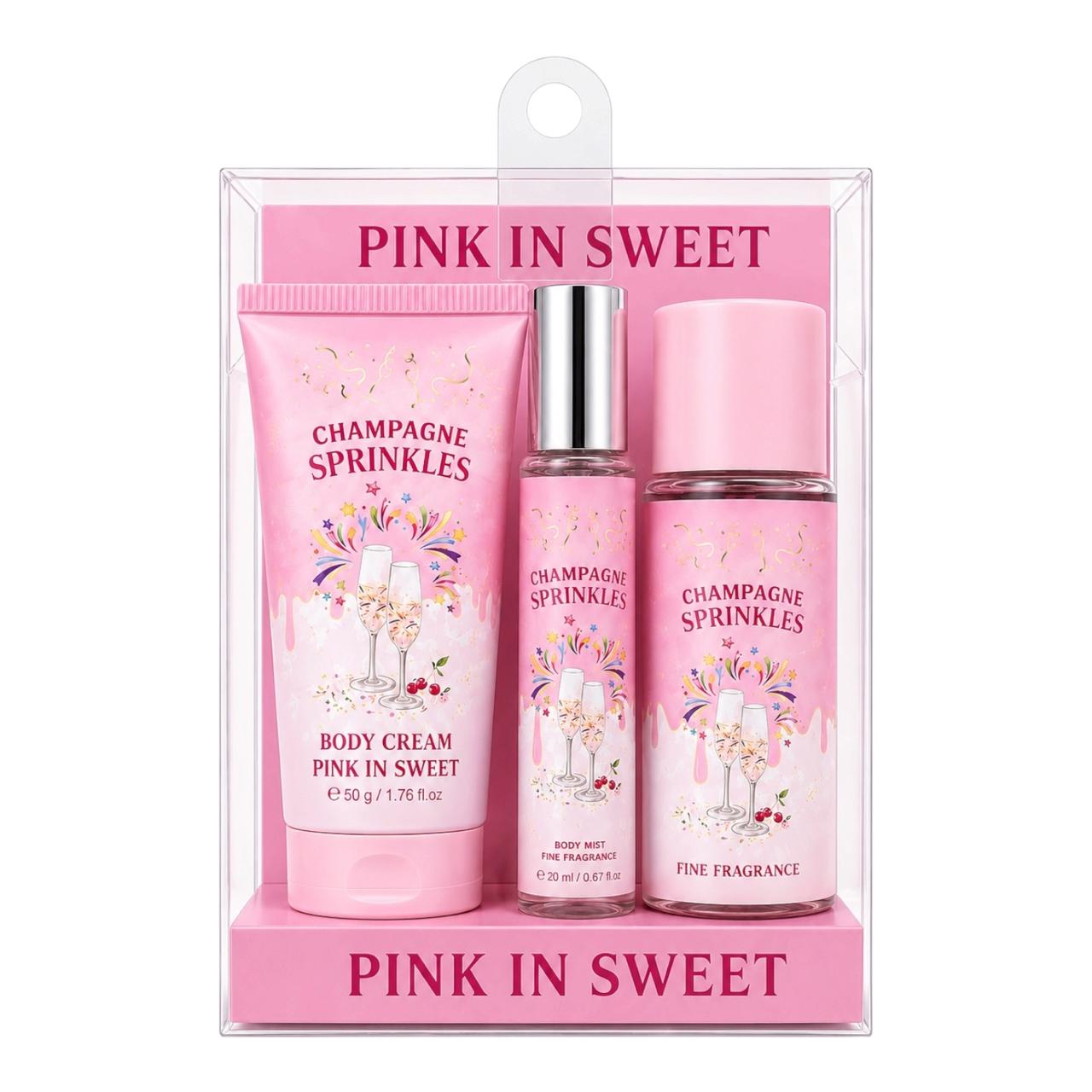 SET X3 CREMA Y SPLASH CHAMPAGNE SPRINKLES PINK IN SWEET