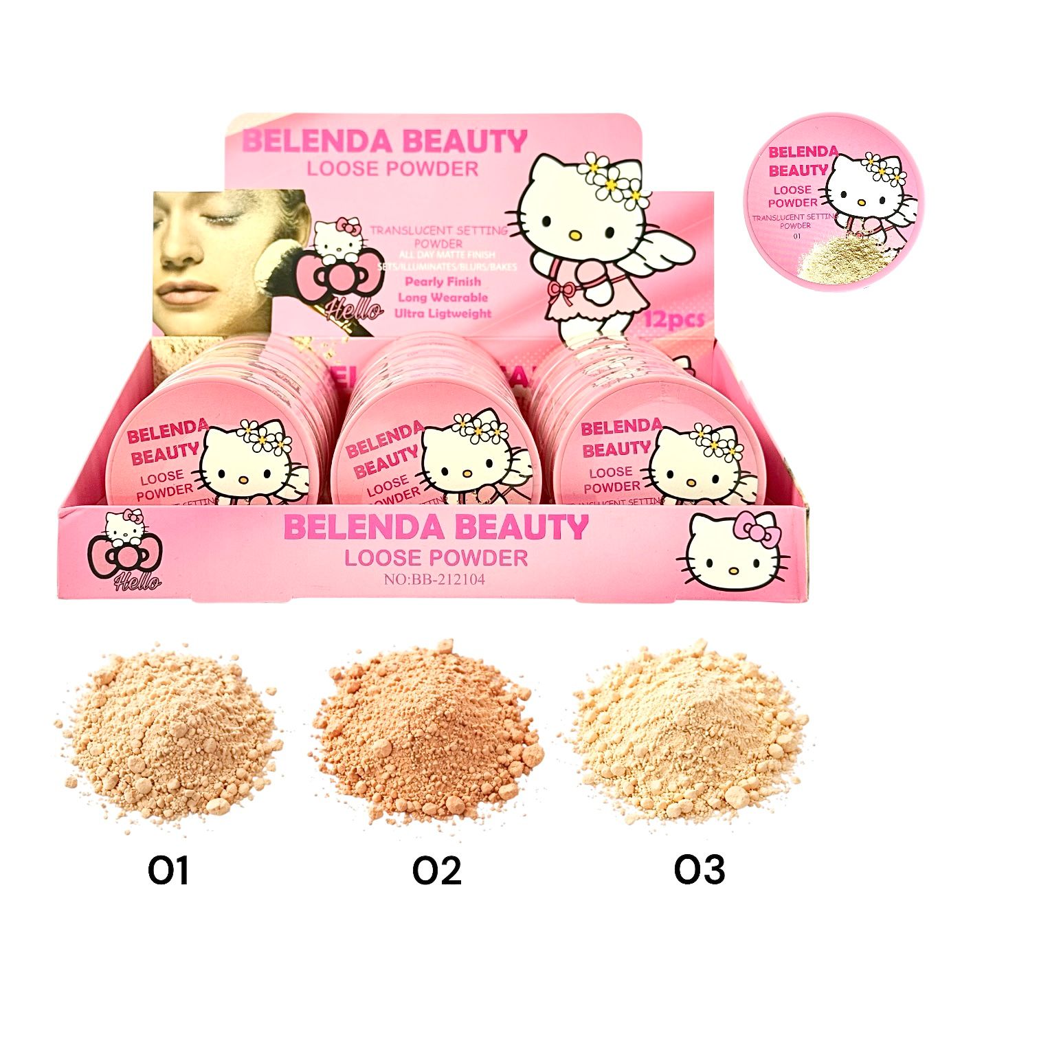 POLVO SUELTO HELLO KITTY GRANDE 3 TONOS BELENDA BEAUTY