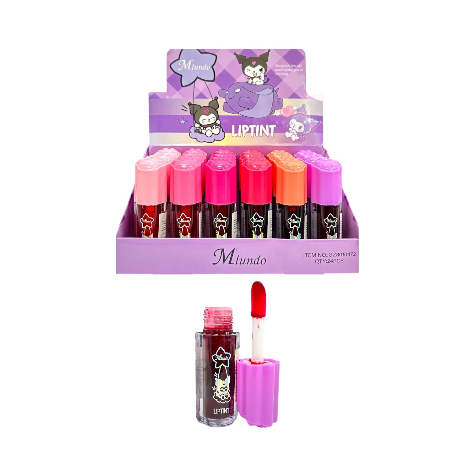 TINTA DE LABIOS APLICADOR GRANDE 4GR KUROMI TAPA HUELLITA M'LUNDO