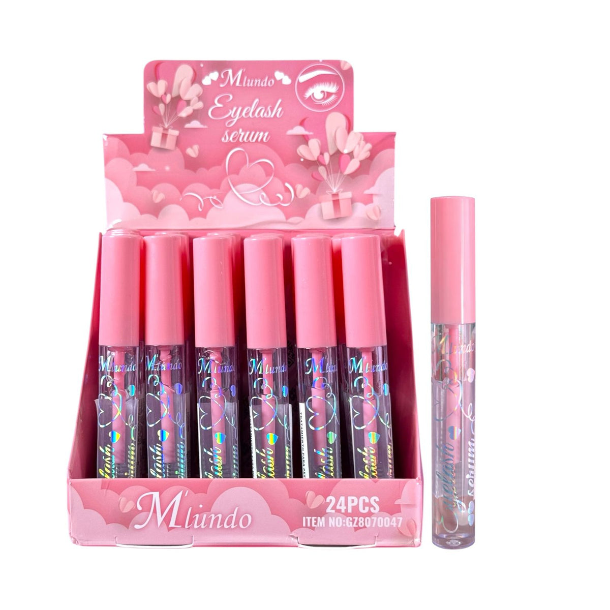 2EN1 GEL DE CEJAS Y PESTAÑAS ROSADO CORAZONES M'LUNDO
