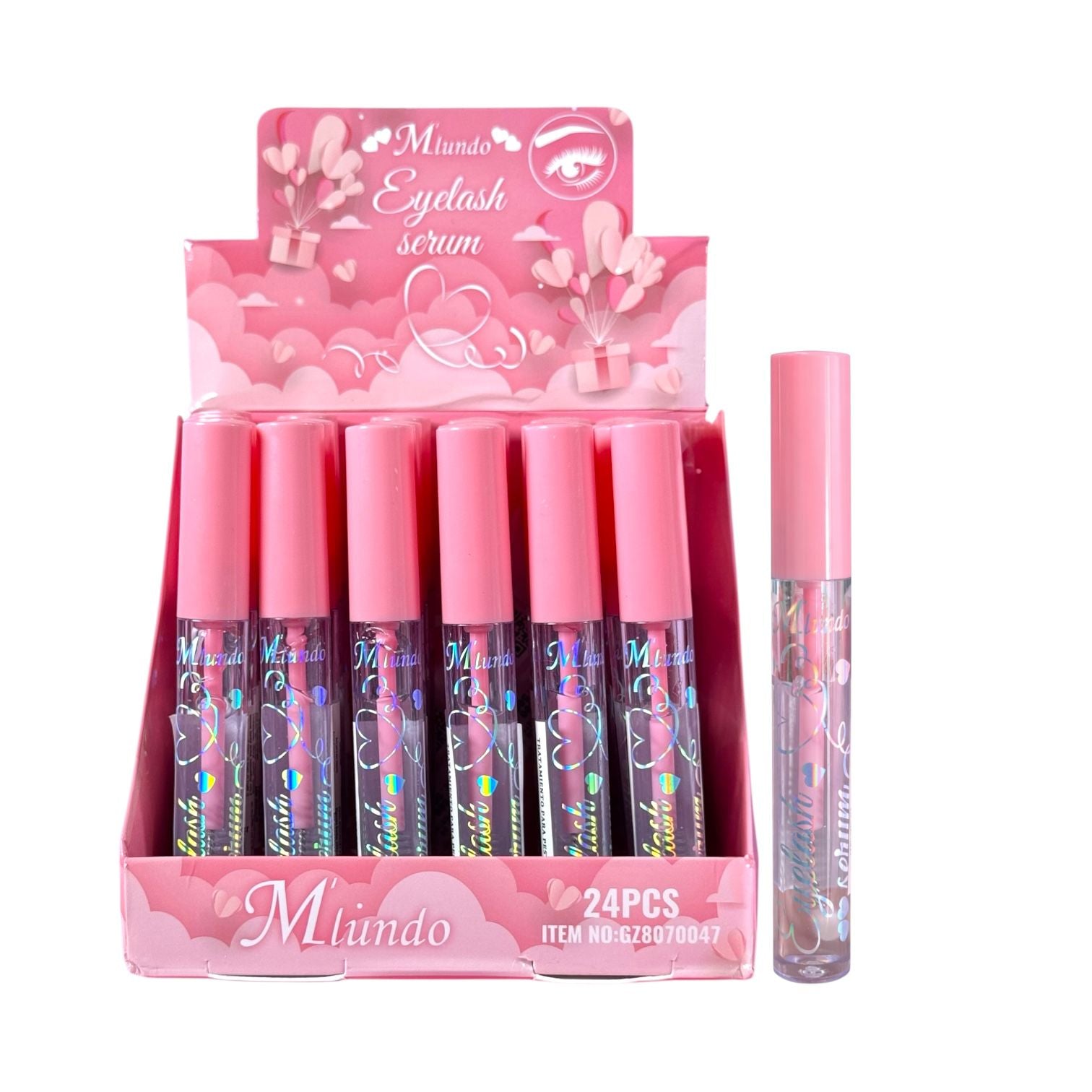 2EN1 GEL DE CEJAS Y PESTAÑAS ROSADO CORAZONES M'LUNDO