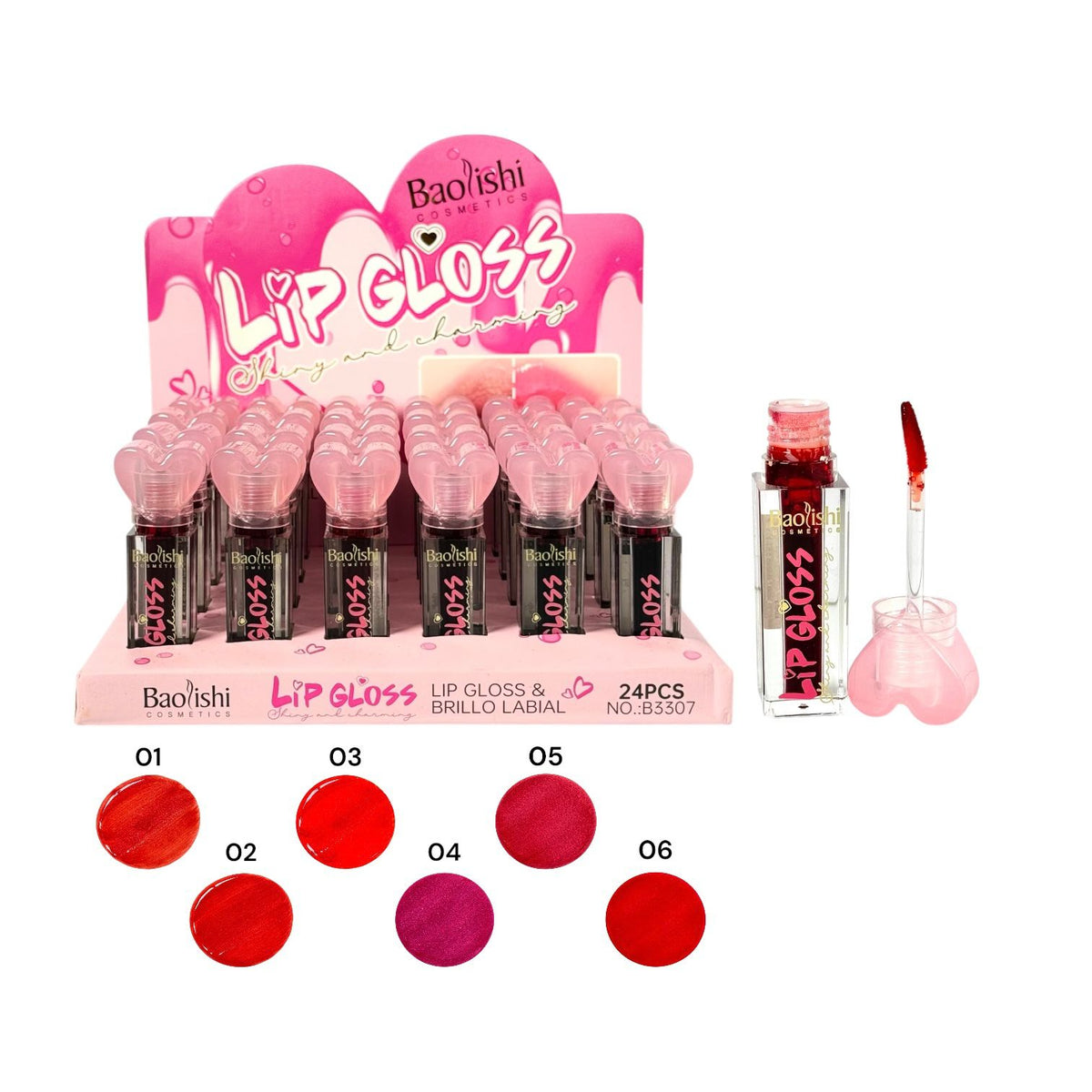 TINTA DE LABIOS TAPA CORAZON SHINY AND CHARNING BAOLISHI
