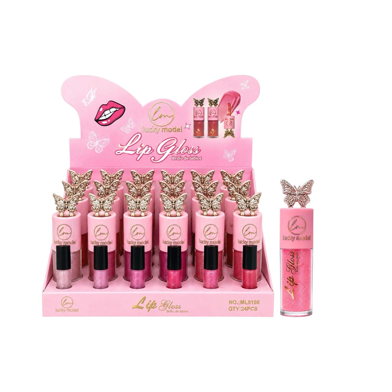 BRILLO GLOSS ESCARCHADO TAPA MARIPOSA LUCKY MODEL