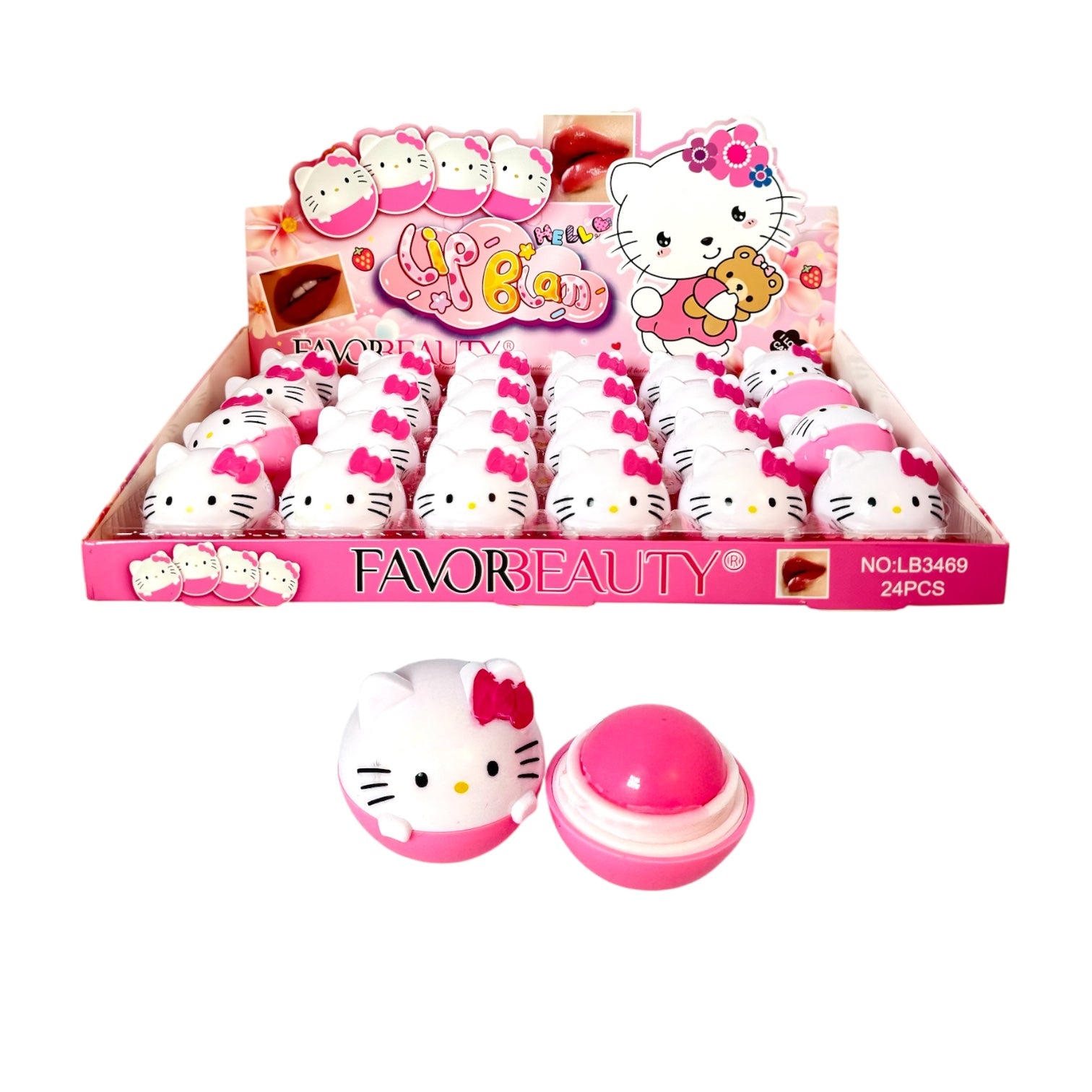 BALSAMO DE LABIOS BOLITA LIP BALM HELLO KITTY FAVOR BEAUTY